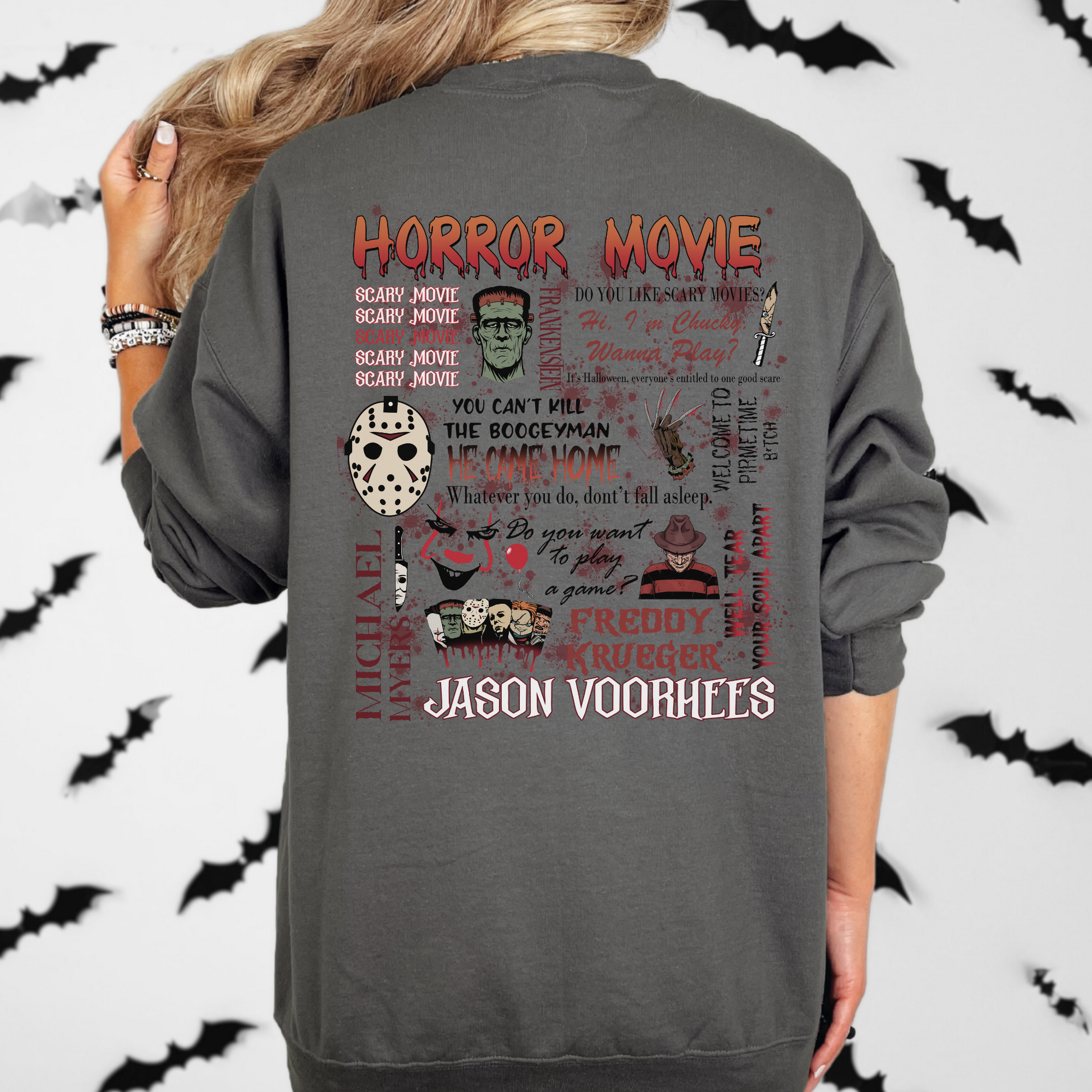 Vintage Horror Movie Night Sweatshirt – Cozy Halloween Crewneck for Spooky Season