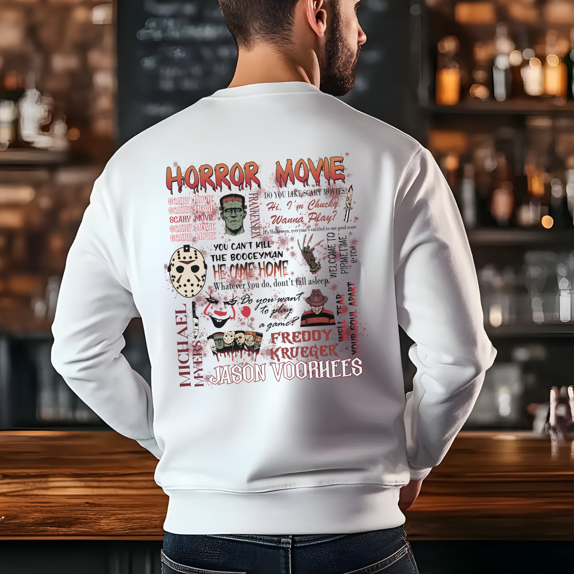 Vintage Horror Movie Night Sweatshirt – Cozy Halloween Crewneck for Spooky Season