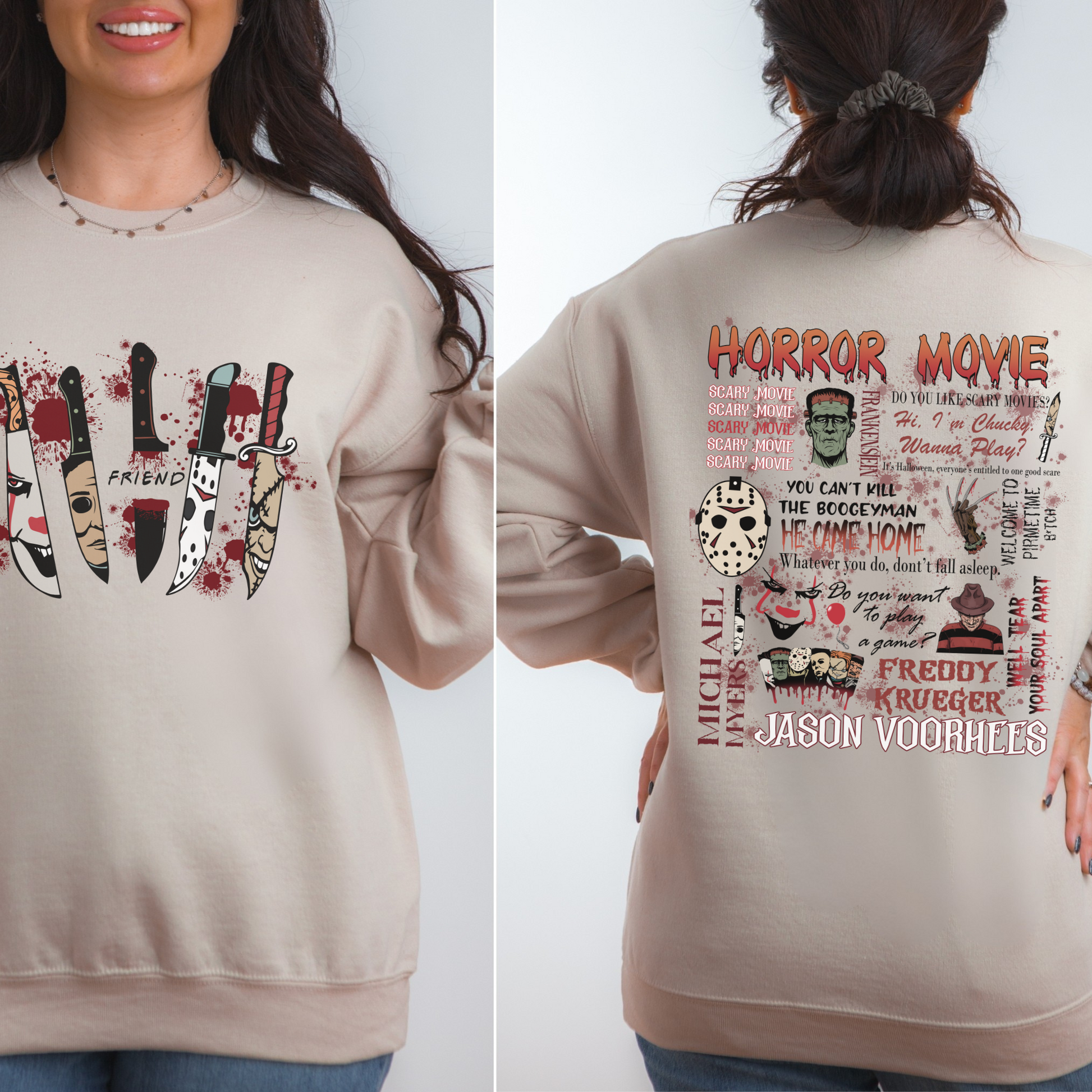 Vintage Horror Movie Night Sweatshirt – Cozy Halloween Crewneck for Spooky Season
