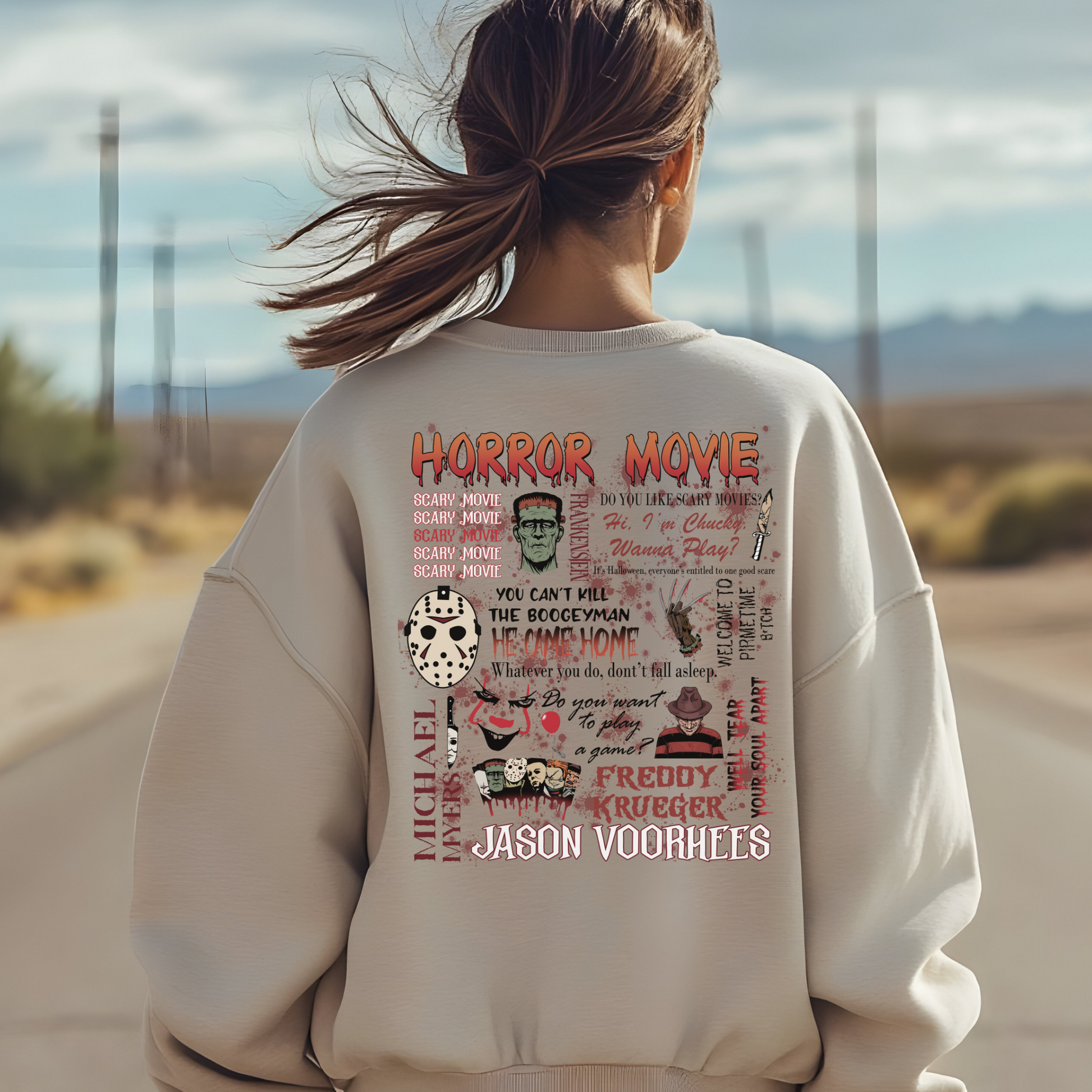 Vintage Horror Movie Night Sweatshirt – Cozy Halloween Crewneck for Spooky Season