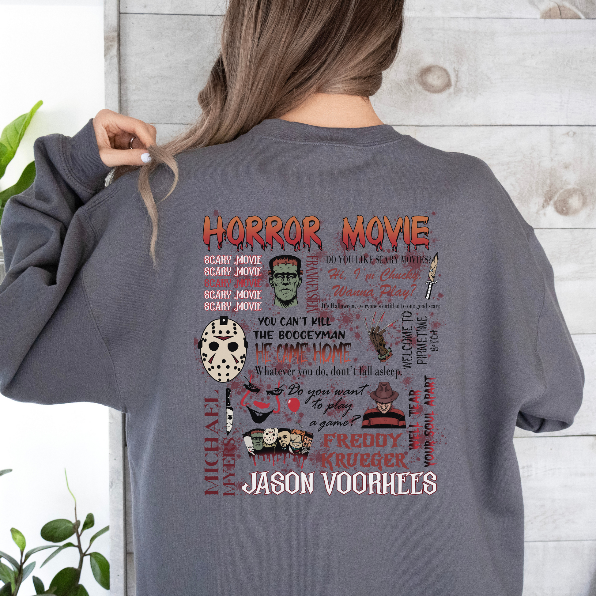 Vintage Horror Movie Night Sweatshirt – Cozy Halloween Crewneck for Spooky Season