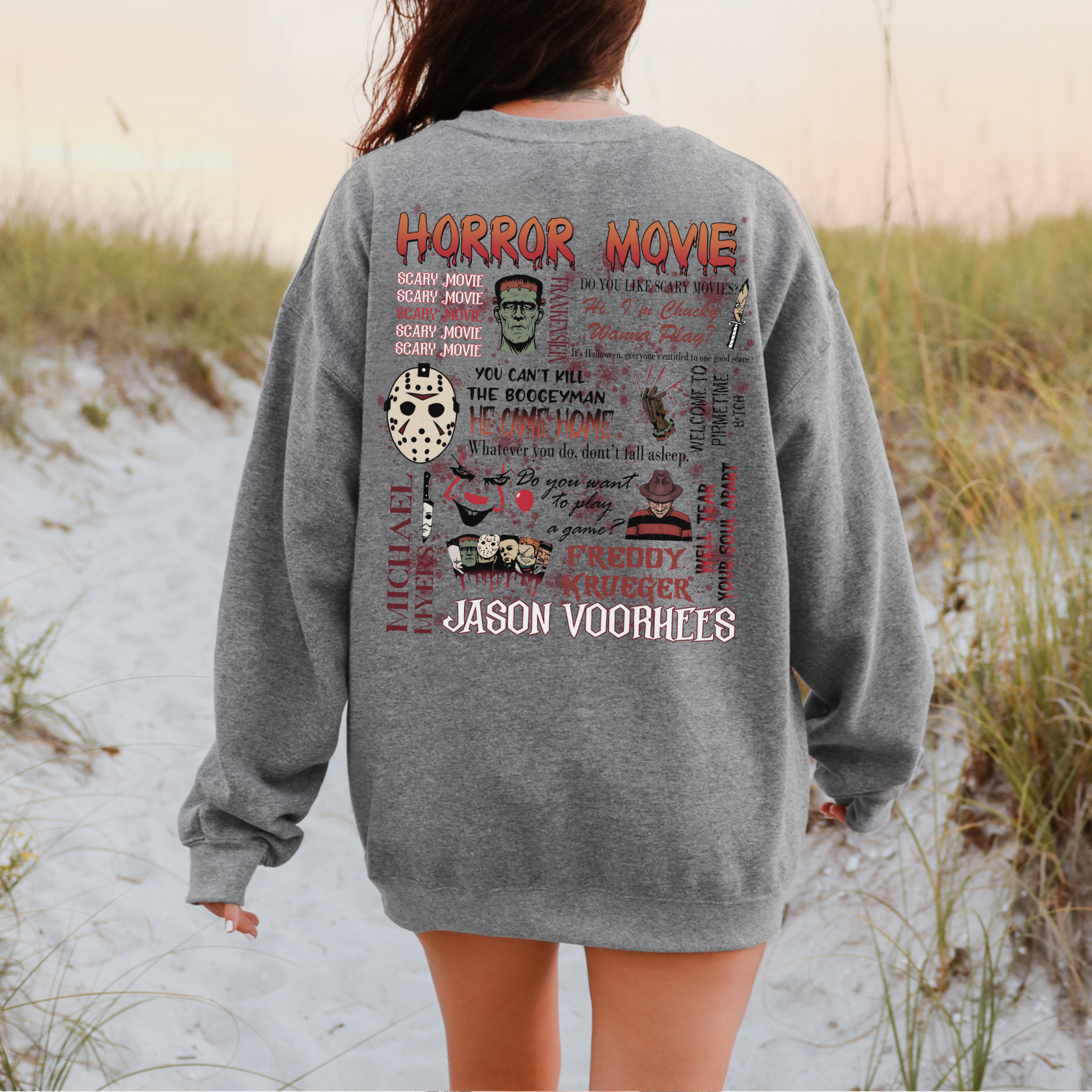 Vintage Horror Movie Night Sweatshirt – Cozy Halloween Crewneck for Spooky Season