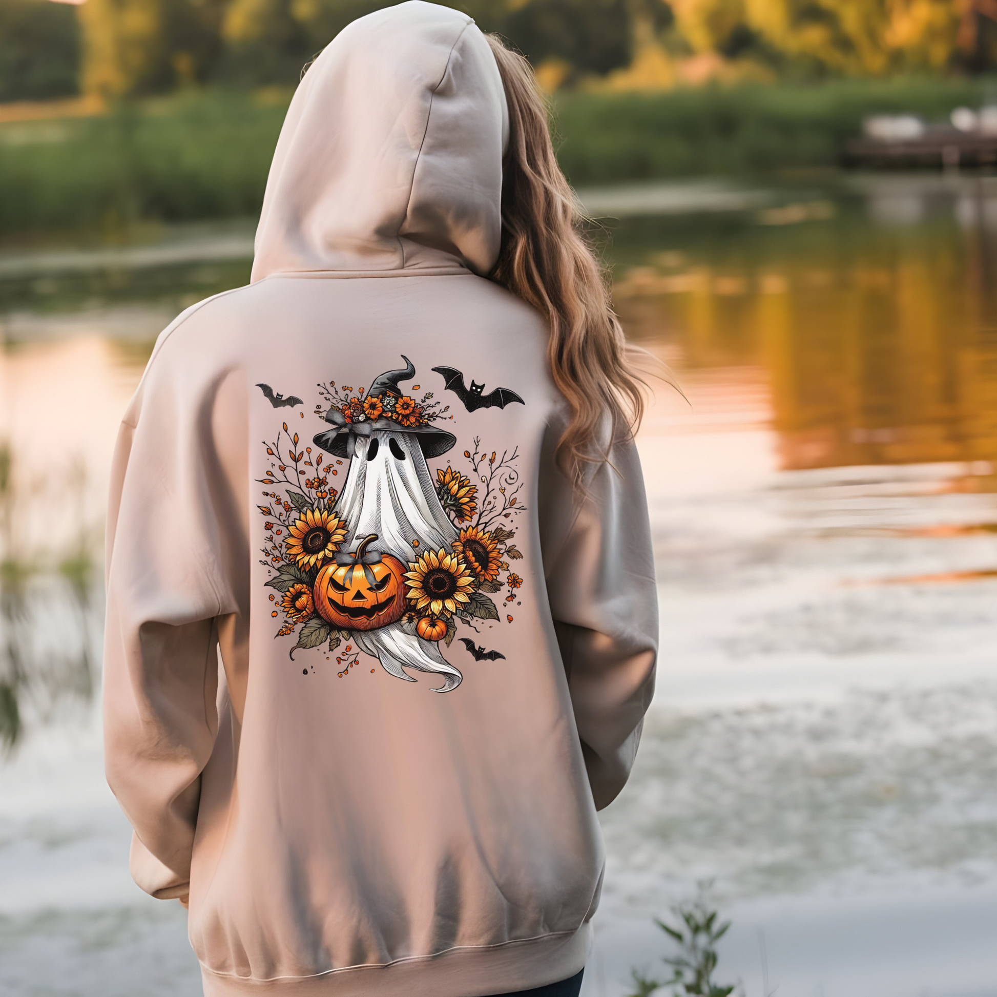 Cozy Spooky Season Hoodie with Ghost & Pumpkin Design, Halloween Gift, Unisex Sweatshirt, Fall Fashion, Pumpkin Spice Vibes, Coquette Halloween