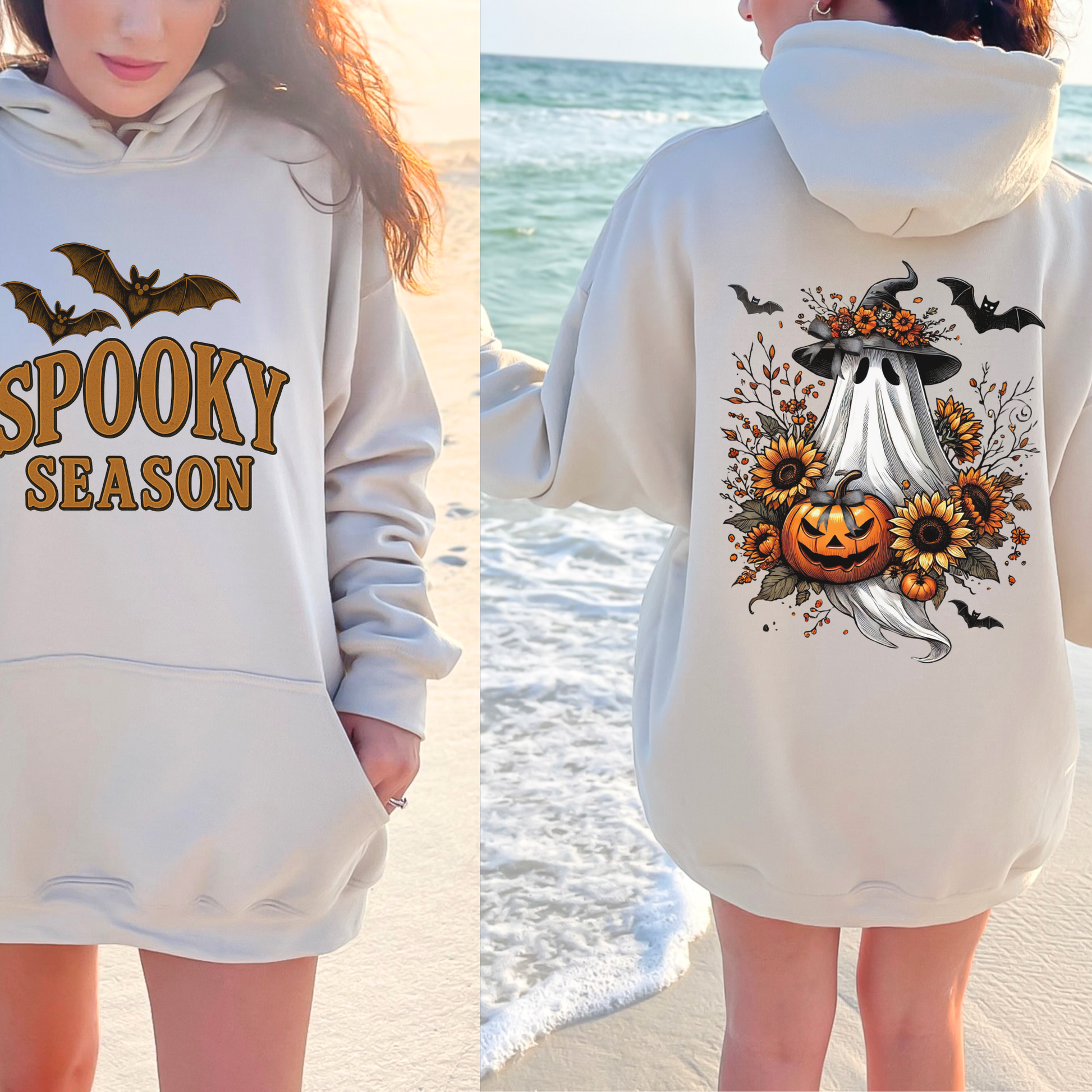Cozy Spooky Season Hoodie with Ghost & Pumpkin Design, Halloween Gift, Unisex Sweatshirt, Fall Fashion, Pumpkin Spice Vibes, Coquette Halloween