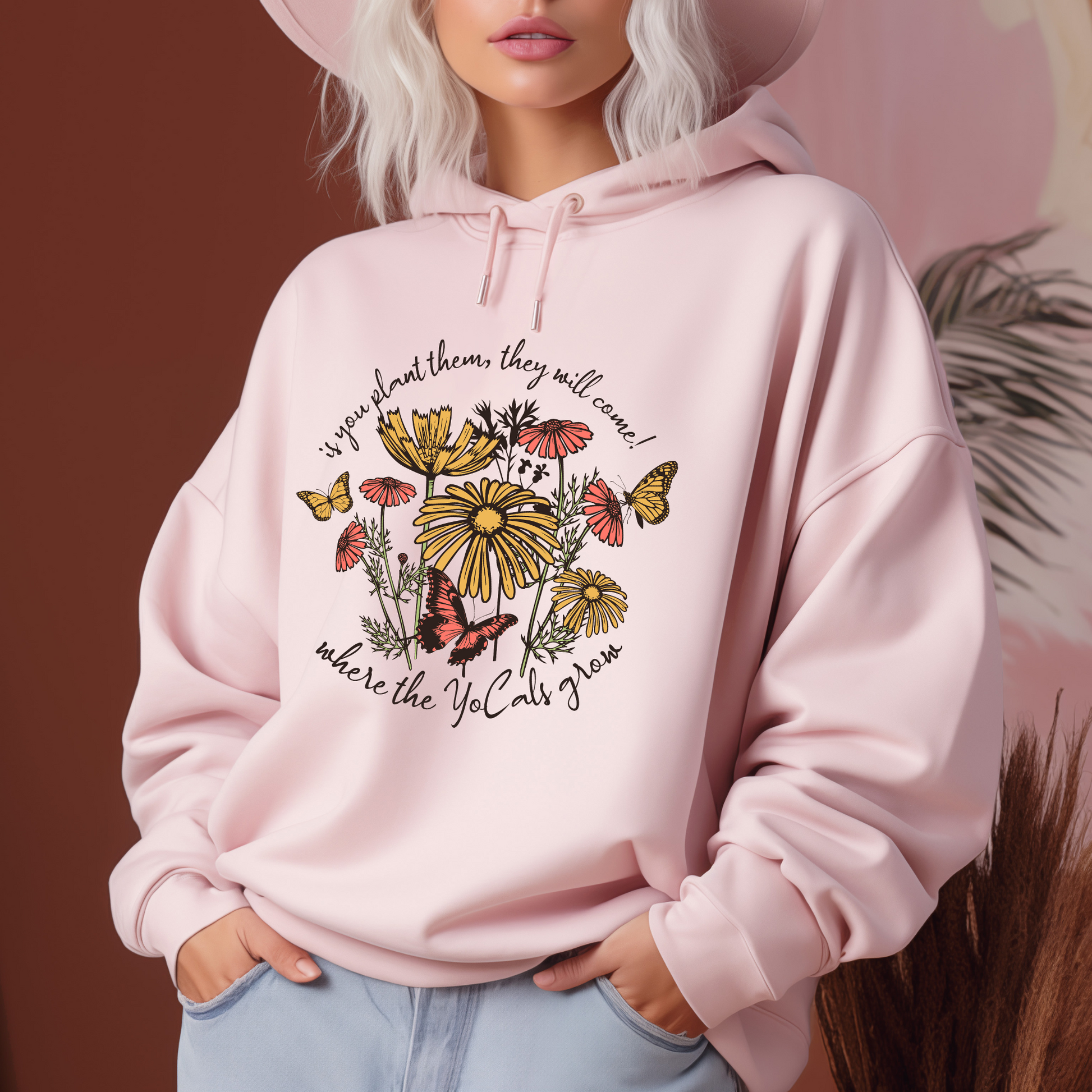 Boho Wildflower Butterfly Hooded Sweatshirt - Where the YoCals Grow Exclusive Merchandise