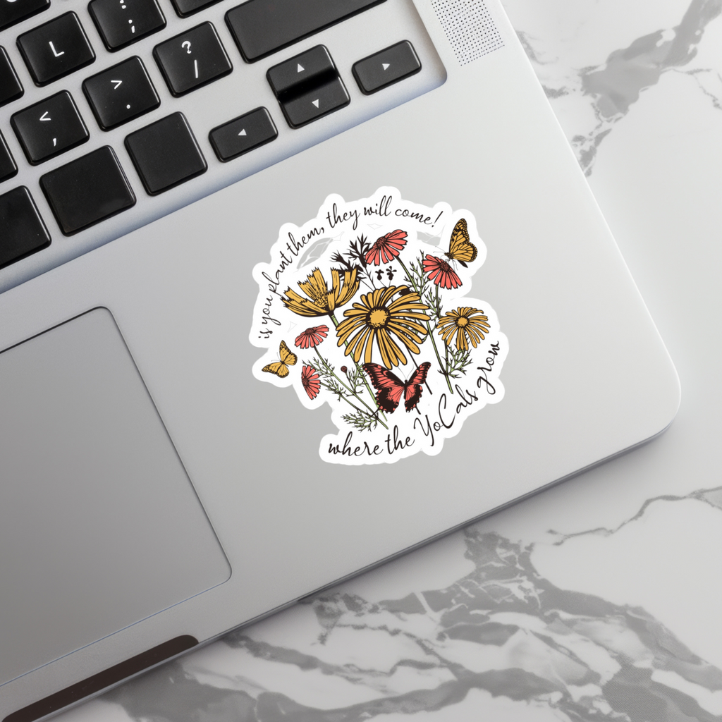 Sticker Decal - Boho Gardening Design with Wild Flowers and Butterflies