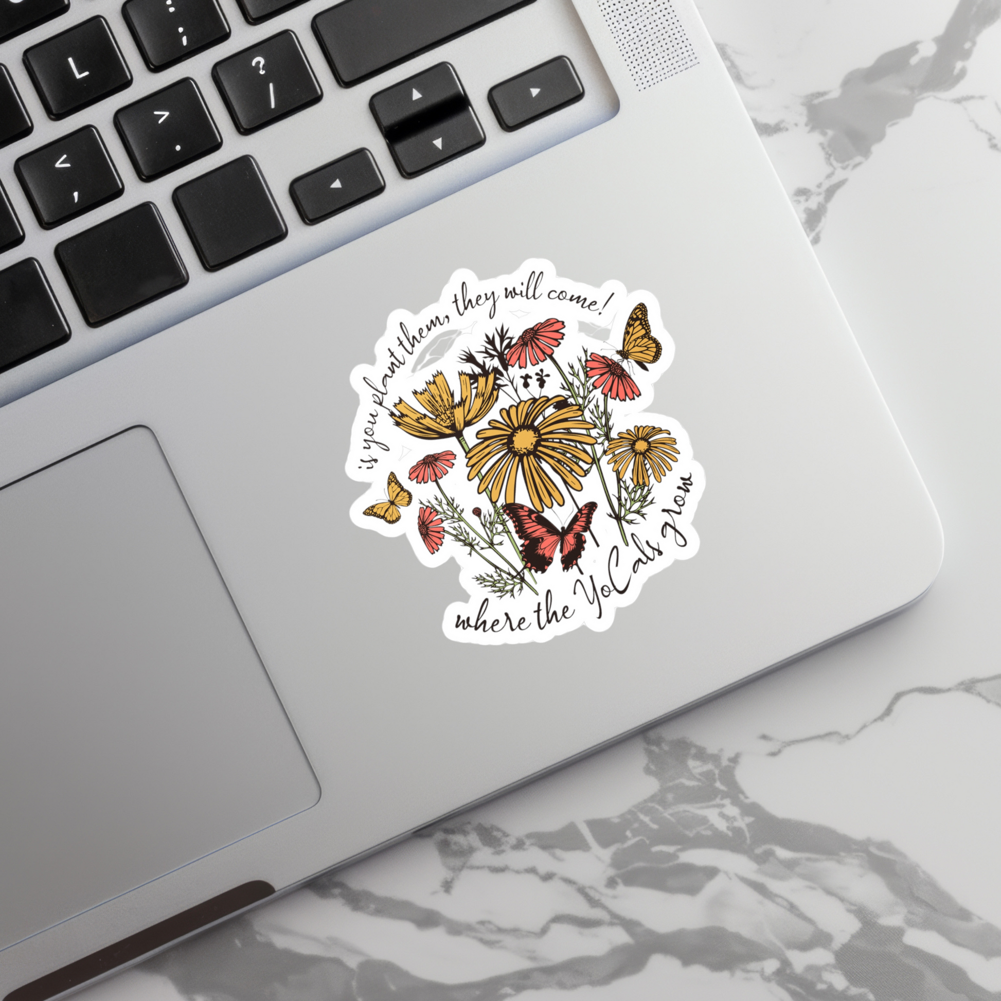 Sticker Decal - Boho Gardening Design with Wild Flowers and Butterflies