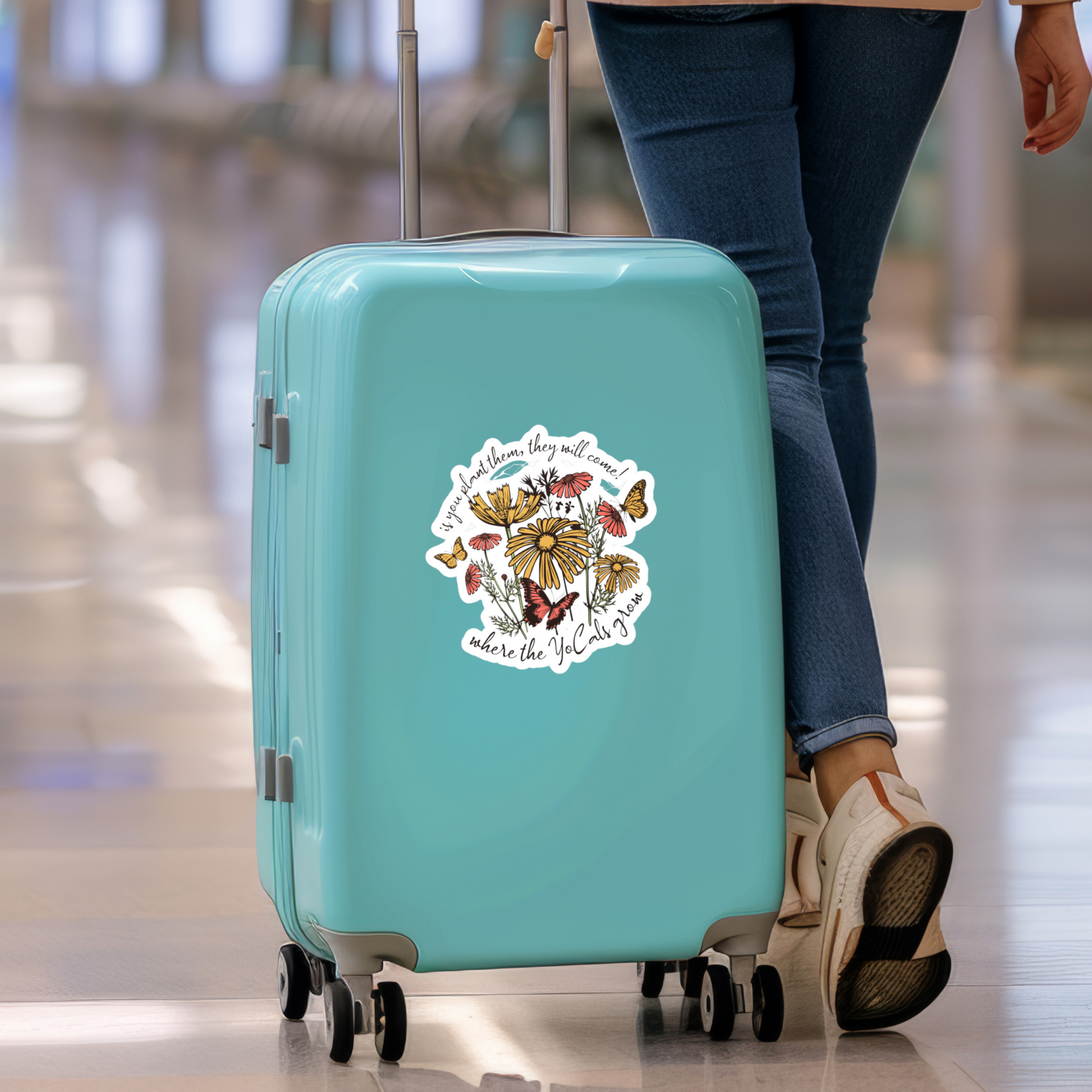Sticker Decal - Boho Gardening Design with Wild Flowers and Butterflies