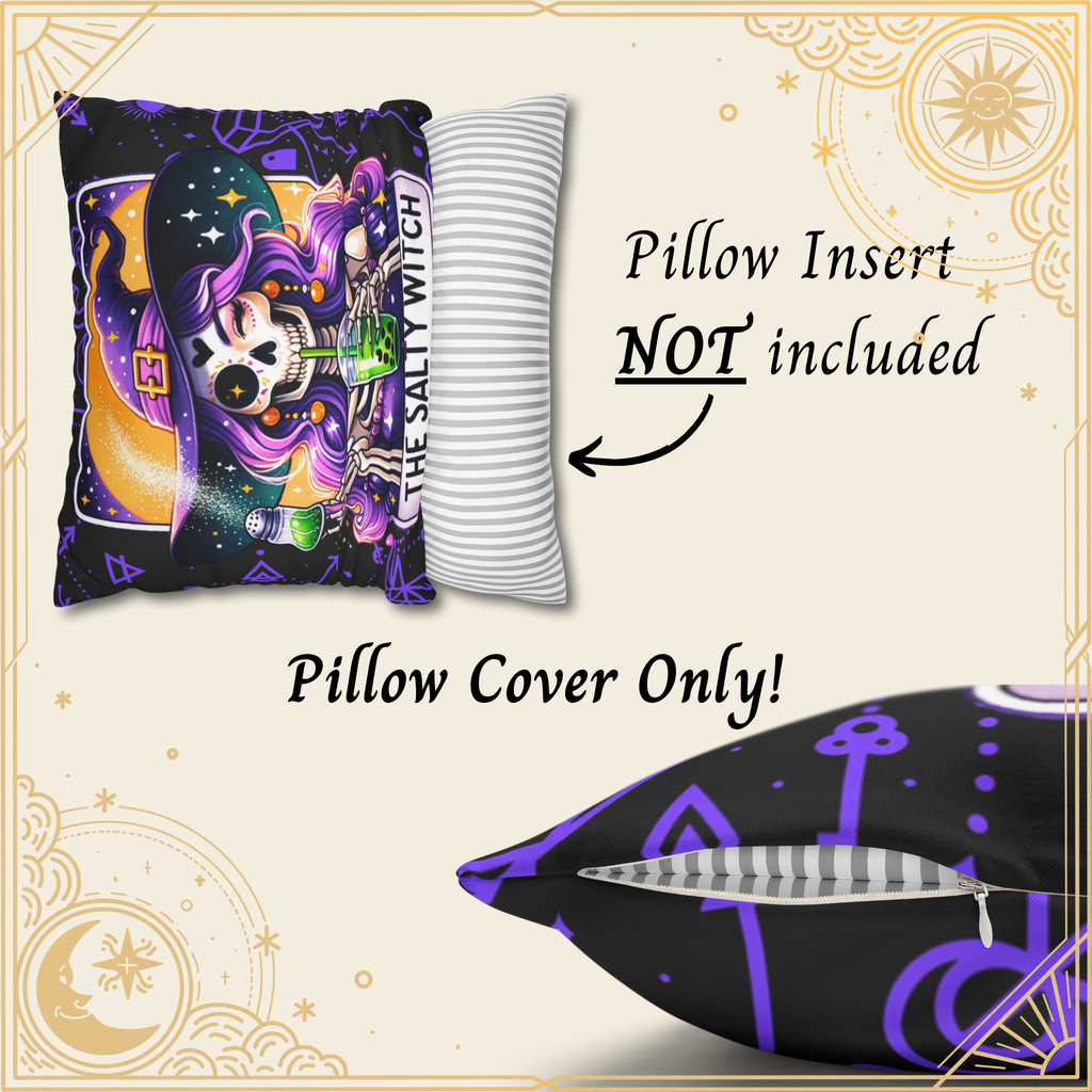 Salty Witch Tarot Pillow Cover – Halloween Skeleton Witch Decor – Witchy Throw Cover – No Insert Included