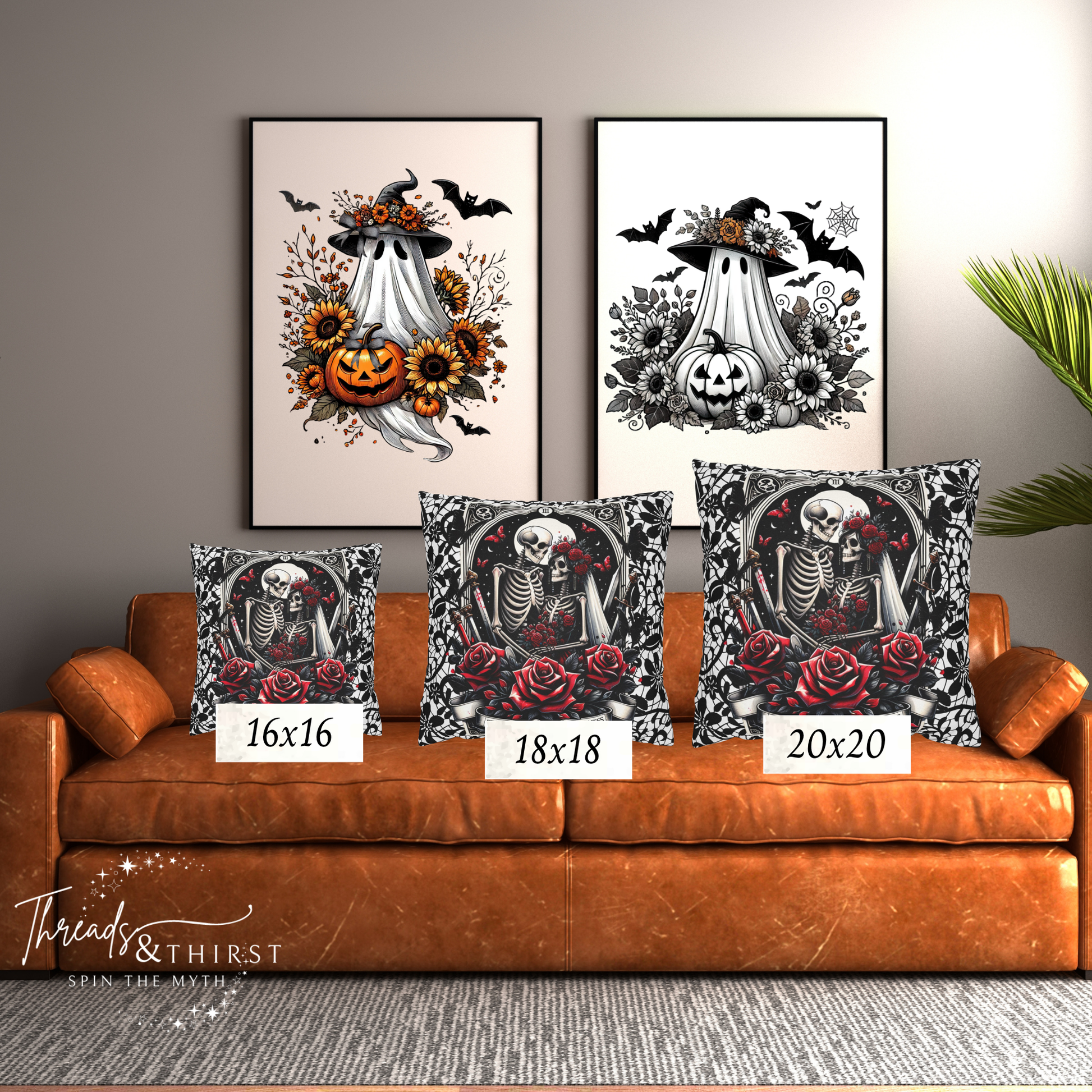 Salty Witch Tarot Pillow Cover – Halloween Skeleton Witch Decor – Witchy Throw Cover – No Insert Included