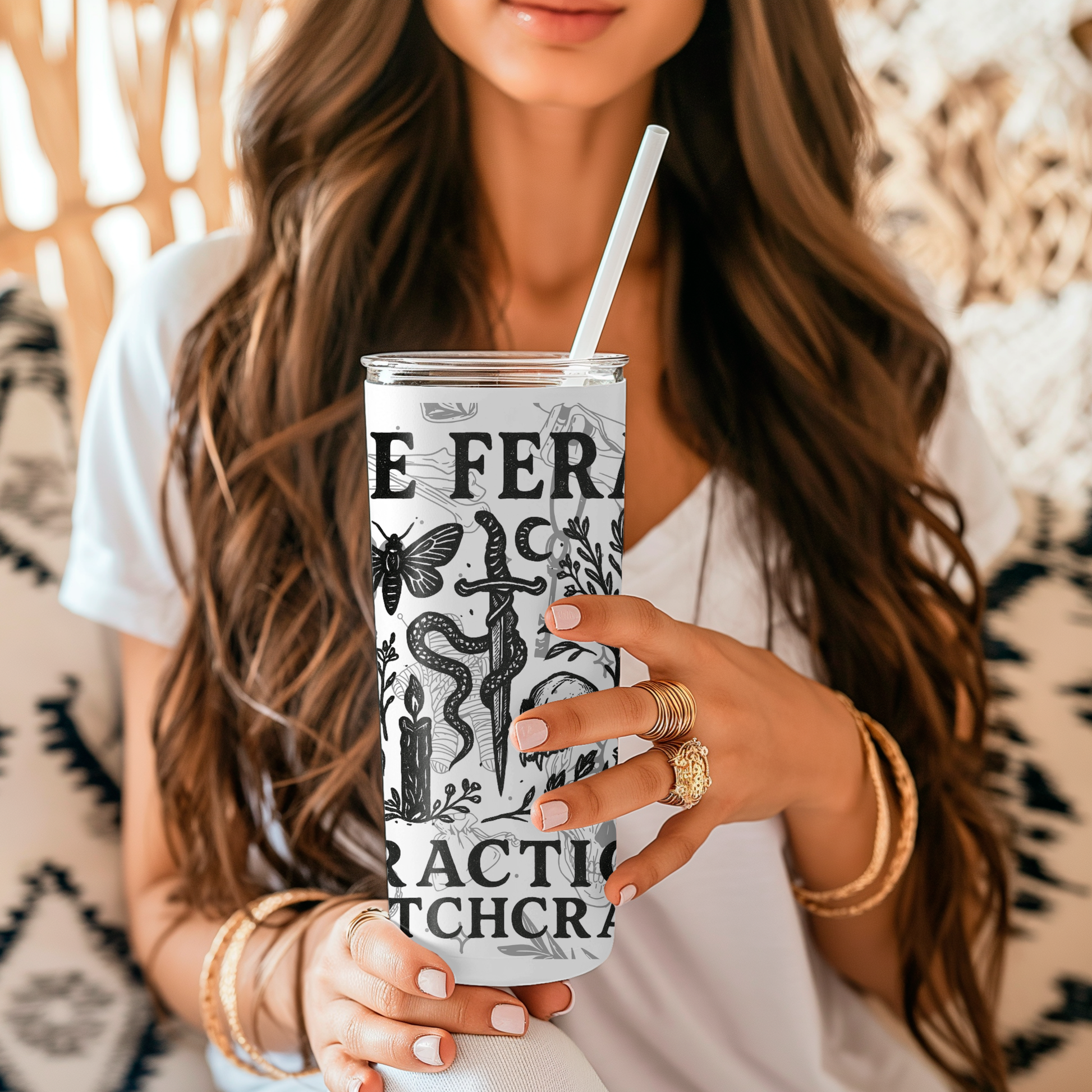 Mystical Witchcraft Tumbler, 20oz Skinny Tumbler, Be Fearless Drinkware, Gifts for Witches, Spooky Home Decor, Spiritual Mugs