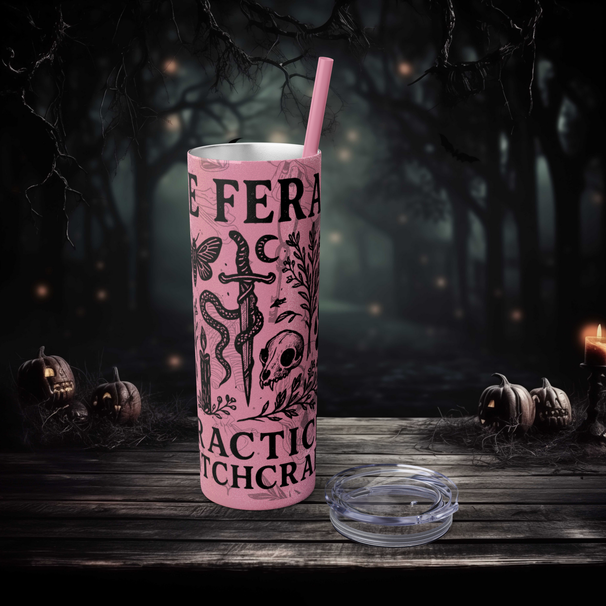 Mystical Witchcraft Tumbler, 20oz Skinny Tumbler, Be Fearless Drinkware, Gifts for Witches, Spooky Home Decor, Spiritual Mugs