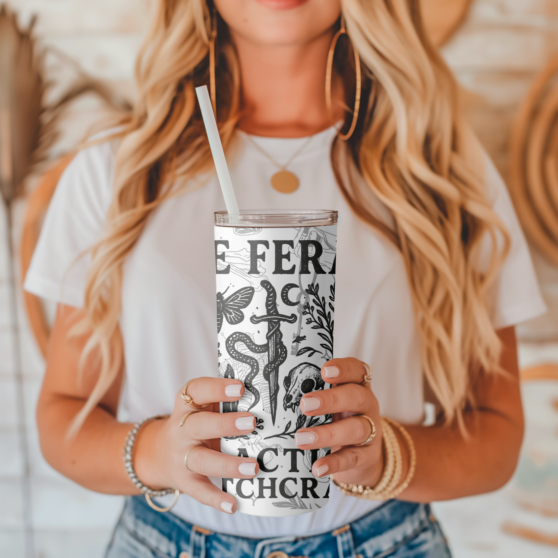 Mystical Witchcraft Tumbler, 20oz Skinny Tumbler, Be Fearless Drinkware, Gifts for Witches, Spooky Home Decor, Spiritual Mugs