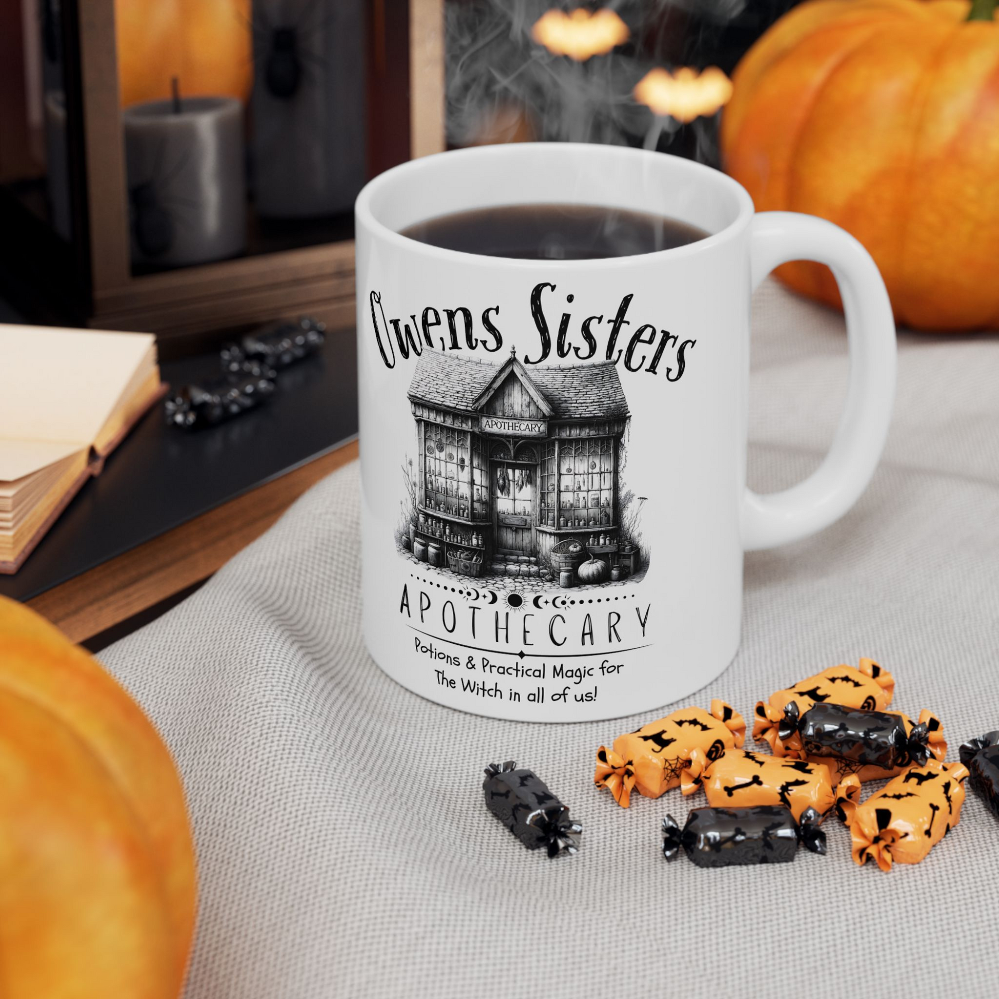 Practically Magical Apothecary Mug – Owens Sisters Herb Shop Halloween Mug | Witchy Fall Ceramic Mug 11oz 15oz