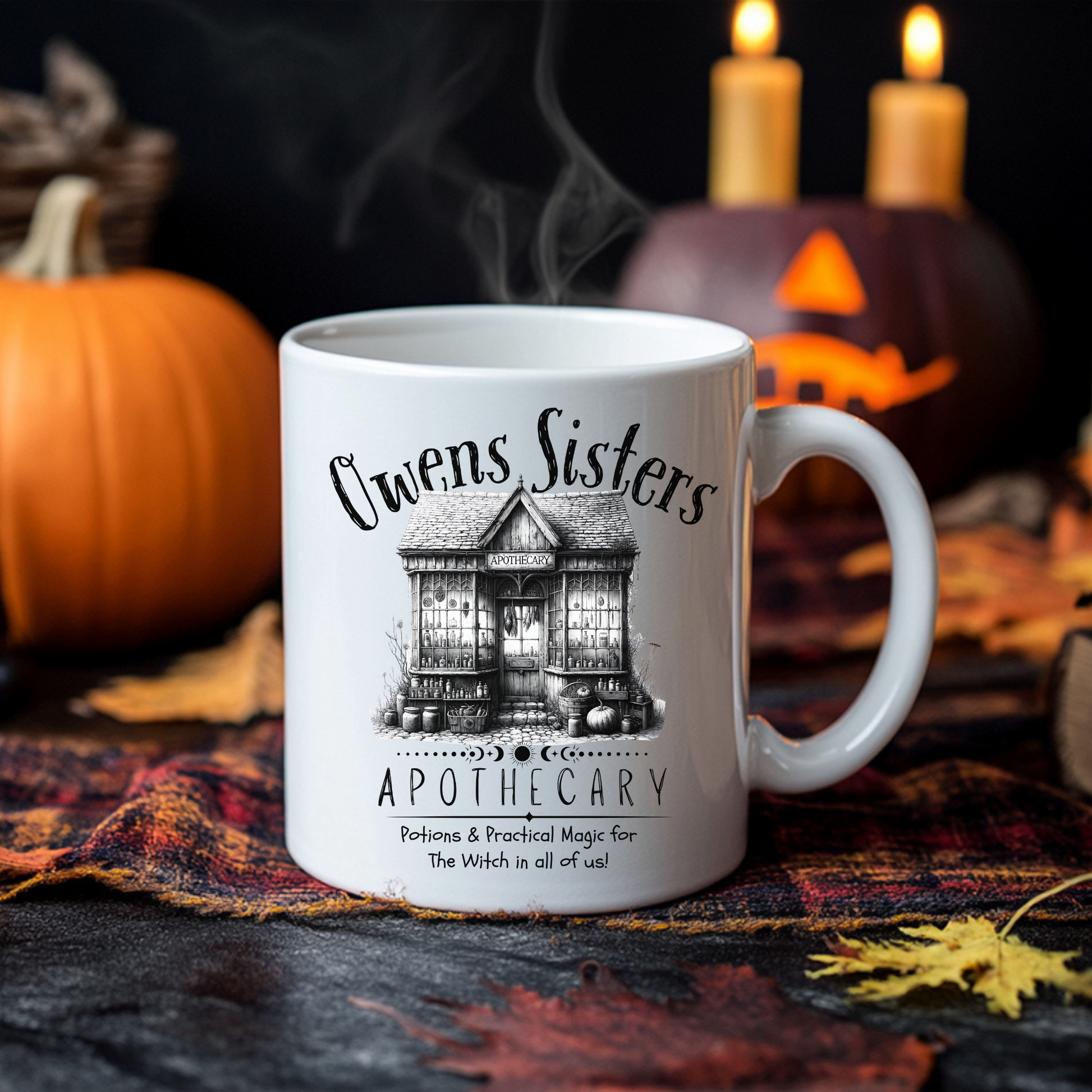 Practically Magical Apothecary Mug – Owens Sisters Herb Shop Halloween Mug | Witchy Fall Ceramic Mug 11oz 15oz