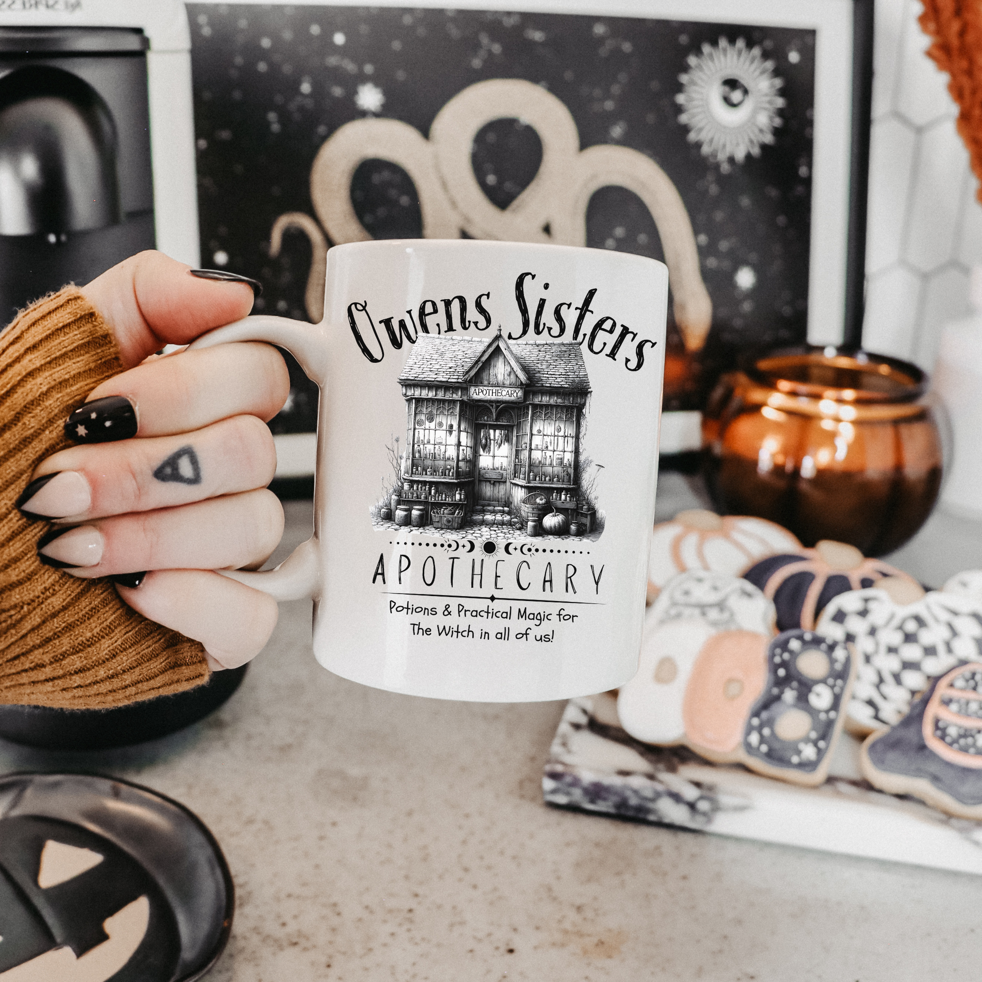 Practically Magical Apothecary Mug – Owens Sisters Herb Shop Halloween Mug | Witchy Fall Ceramic Mug 11oz 15oz