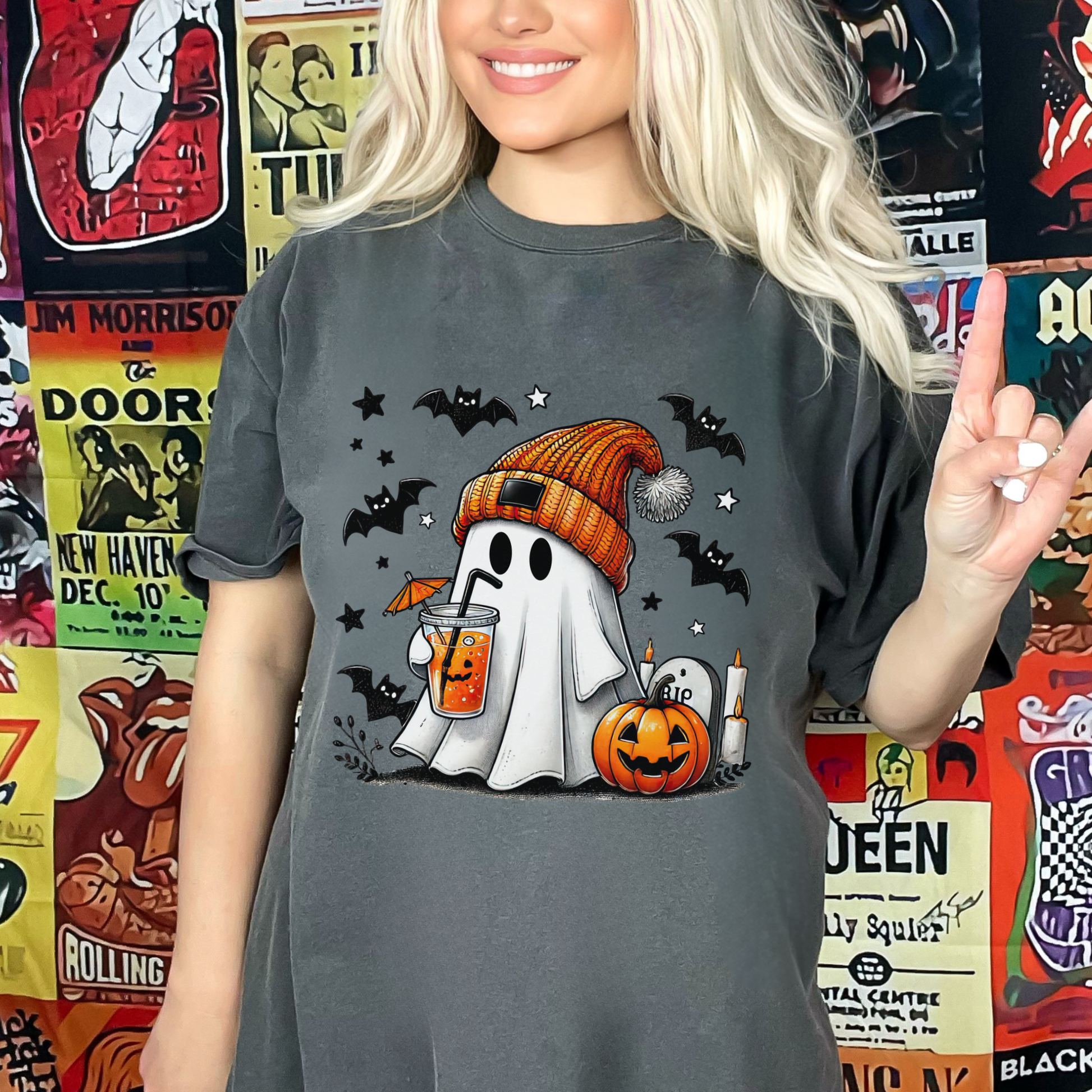 Pumpkin Spice Ghost Tee – Cozy Fall Vibes + Iced Coffee Halloween Shirt
