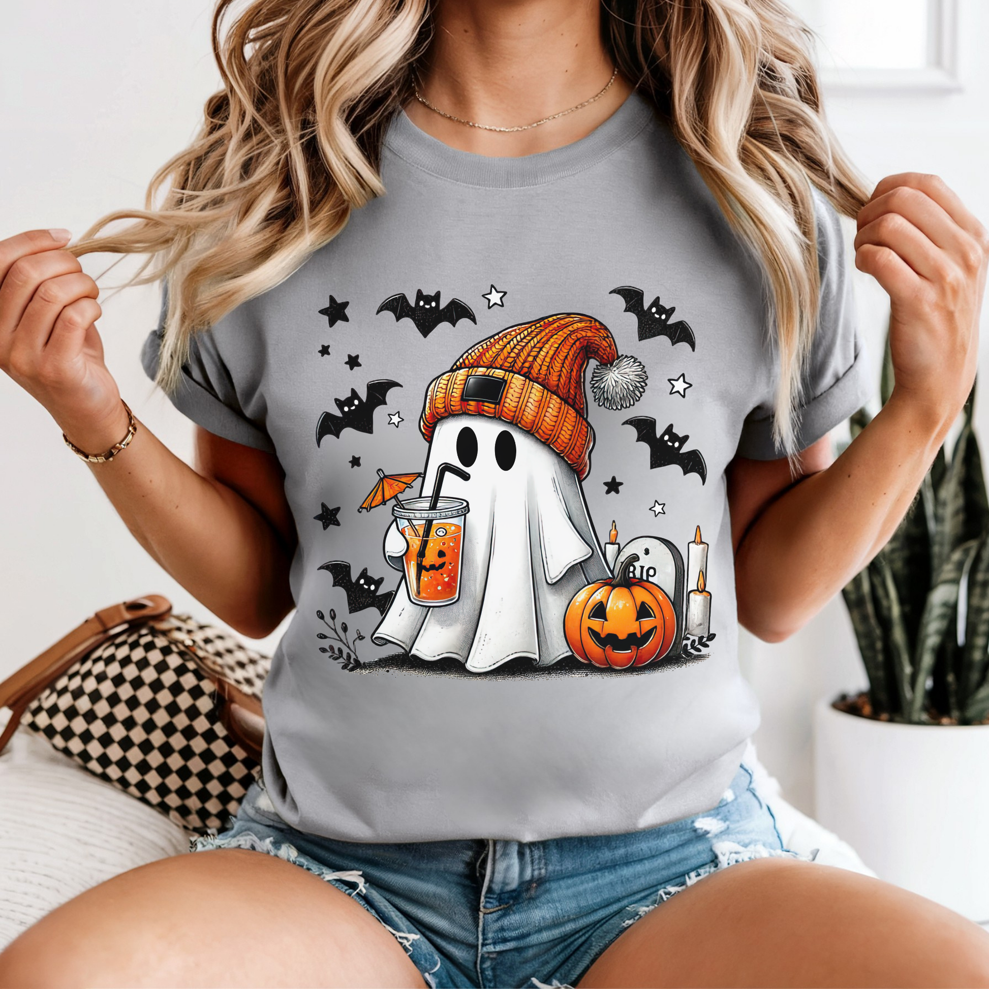 Pumpkin Spice Ghost Tee – Cozy Fall Vibes + Iced Coffee Halloween Shirt