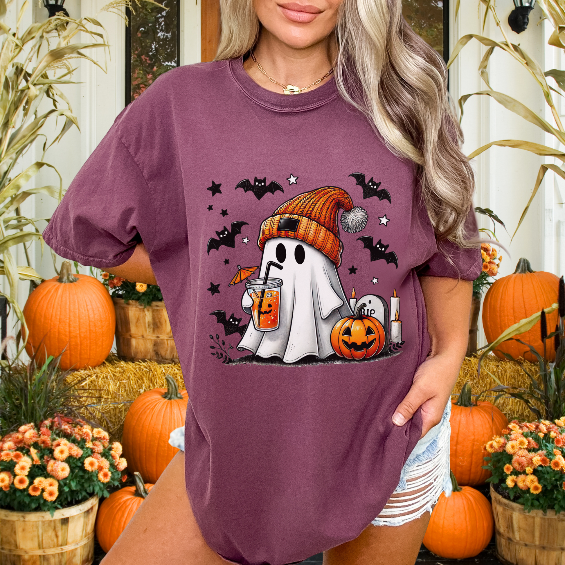 Pumpkin Spice Ghost Tee – Cozy Fall Vibes + Iced Coffee Halloween Shirt