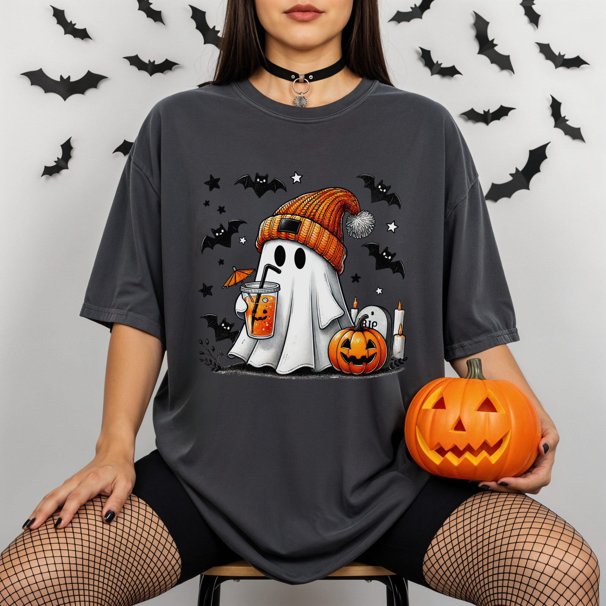 Pumpkin Spice Ghost Tee – Cozy Fall Vibes + Iced Coffee Halloween Shirt