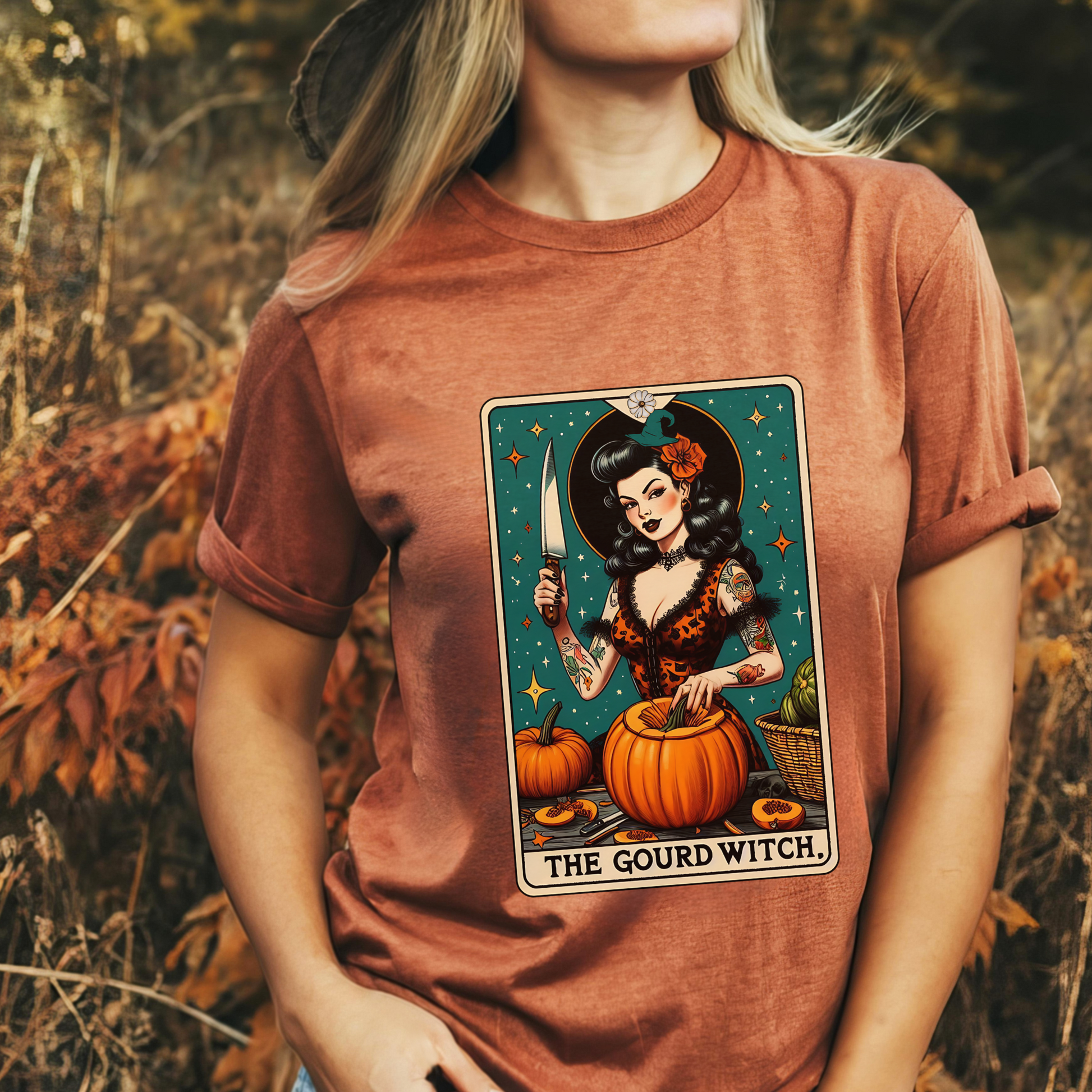 The Gourd Witch Tarot Tee – Fall Witchy Vibes + Halloween Tarot Card Shirt