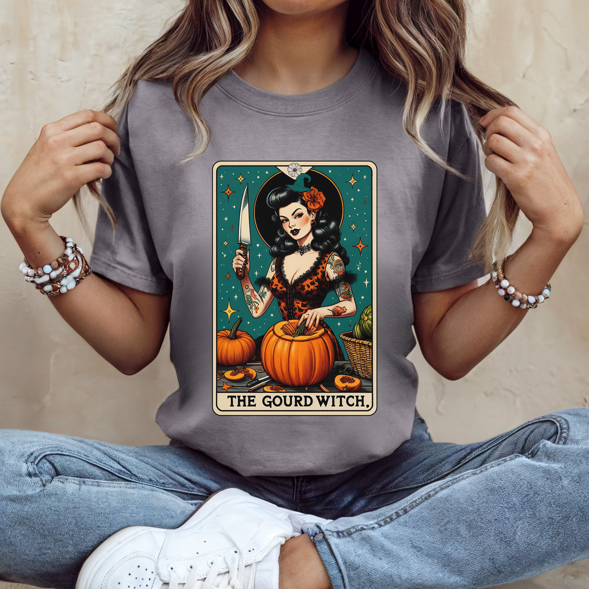 The Gourd Witch Tarot Tee – Fall Witchy Vibes + Halloween Tarot Card Shirt