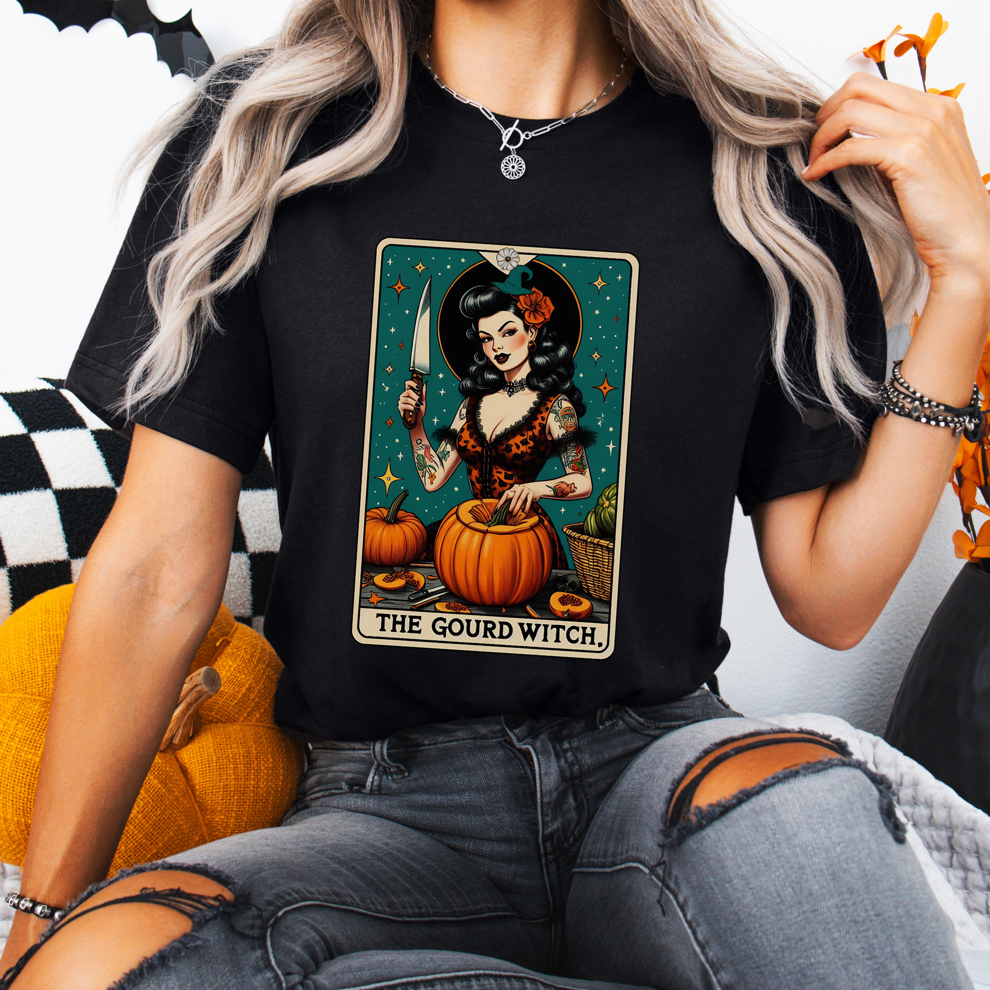 The Gourd Witch Tarot Tee – Fall Witchy Vibes + Halloween Tarot Card Shirt