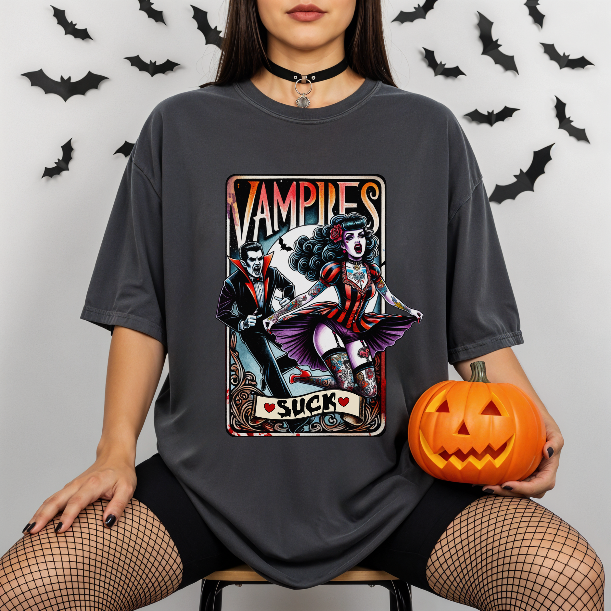 Vintage Horror Movie Tarot Card Shirt, Vampires Suck Tee, Halloween Pinup Shirt, Gothic Vampire Shirt, Comfort Colors 1717 Tee
