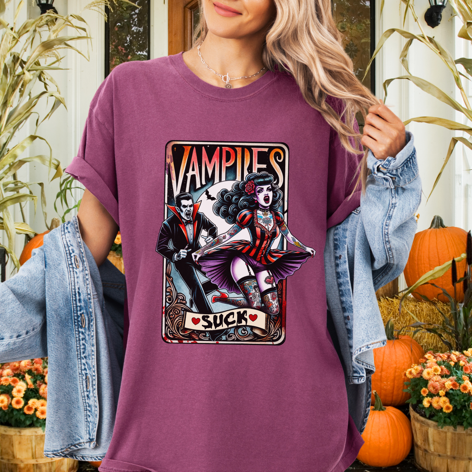 Vintage Horror Movie Tarot Card Shirt, Vampires Suck Tee, Halloween Pinup Shirt, Gothic Vampire Shirt, Comfort Colors 1717 Tee