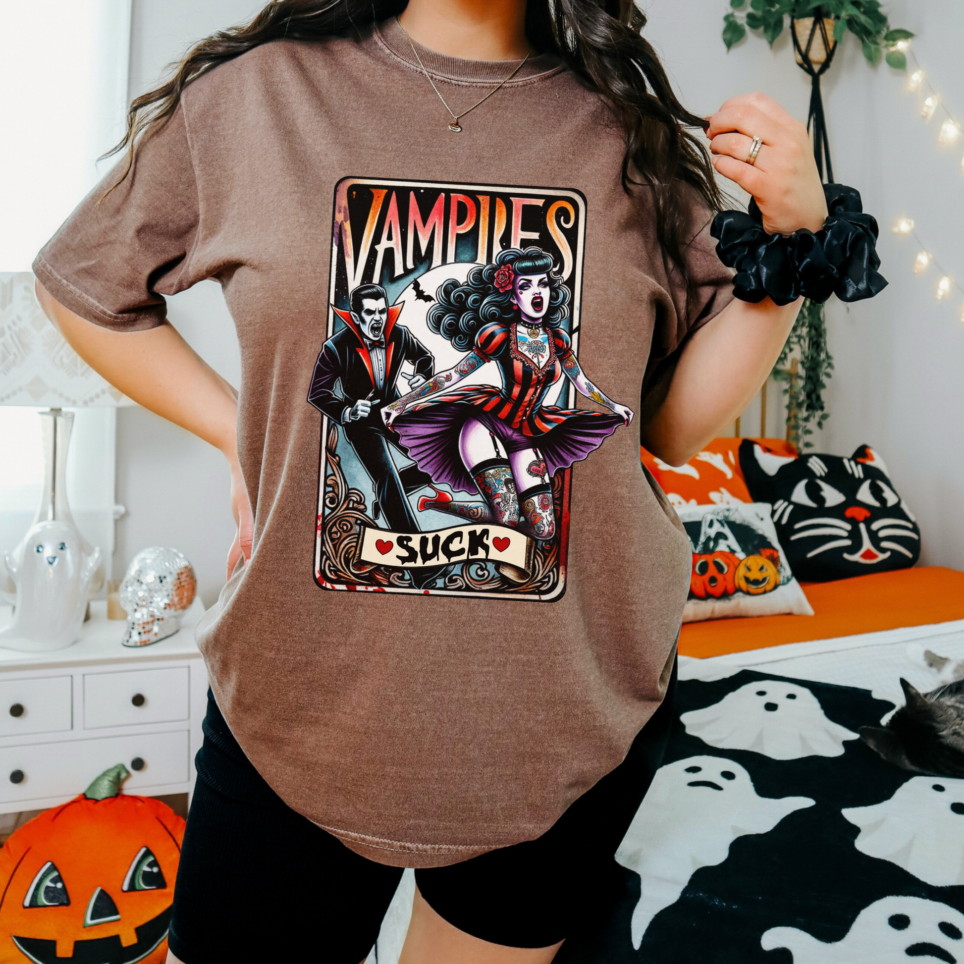 Vintage Horror Movie Tarot Card Shirt, Vampires Suck Tee, Halloween Pinup Shirt, Gothic Vampire Shirt, Comfort Colors 1717 Tee