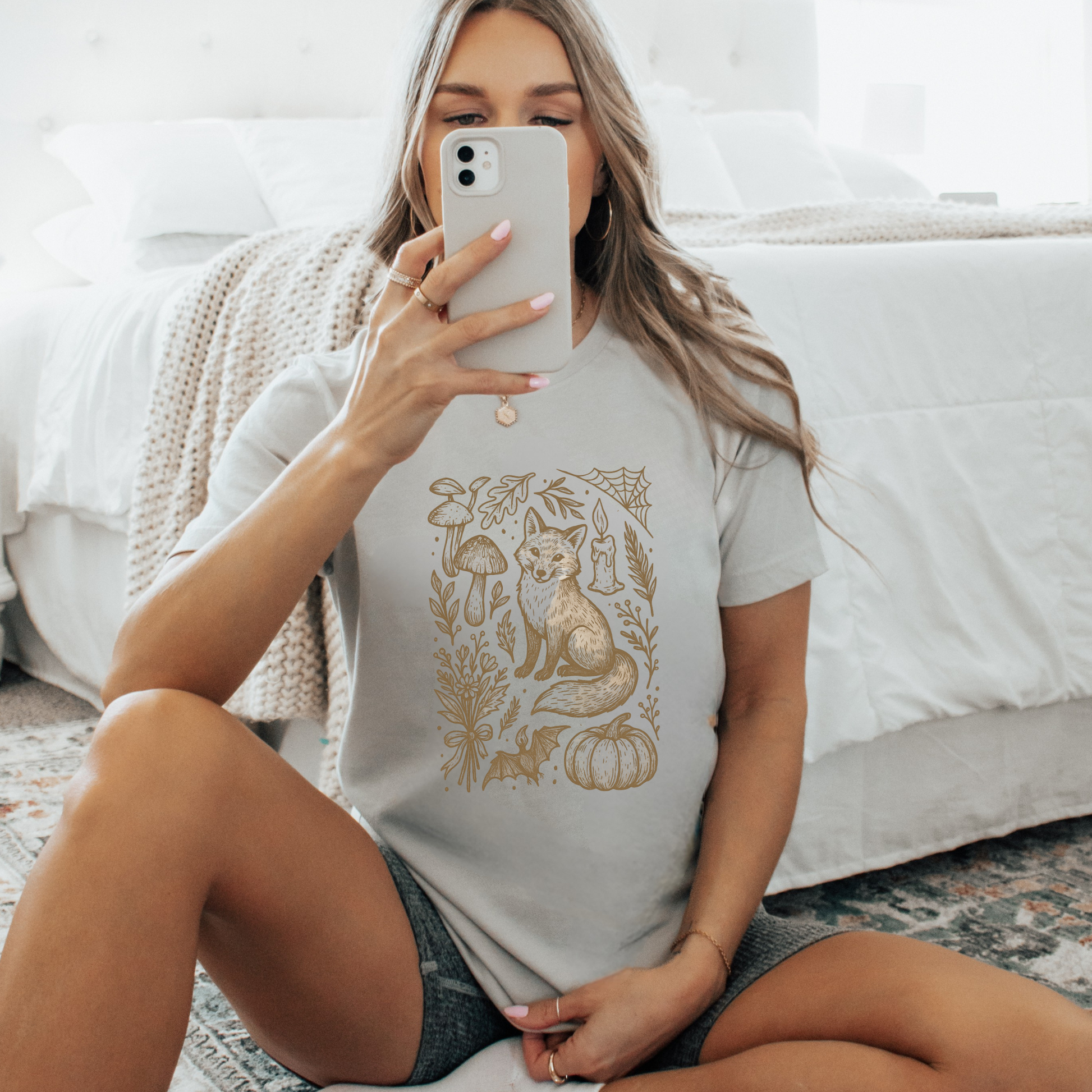 Doodle Fall Fox Shirt, Halloween Doodle Tee, Woodland Pumpkin T-Shirt, Autumn Fox & Mushroom Design