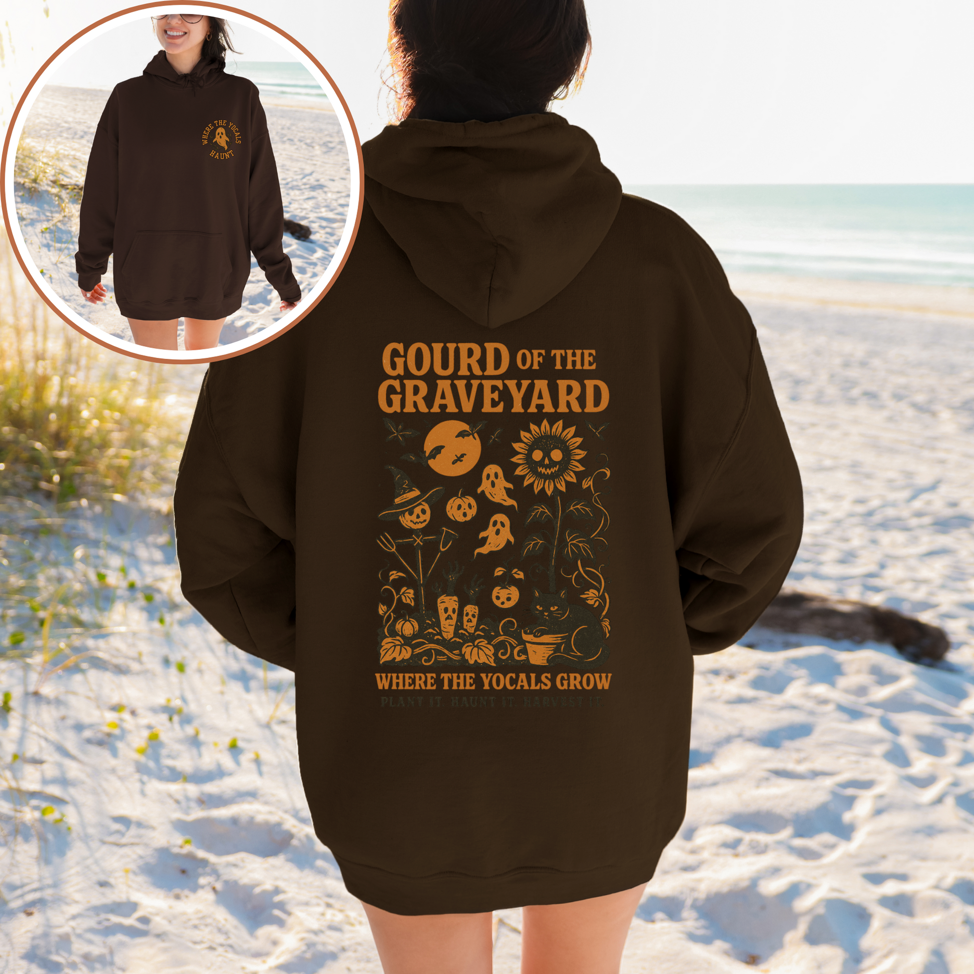 Gourd of the Graveyard Hoodie – Halloween Garden Hoodie with Pocket Ghost | Funny Fall Sweatshirt | Where the YoCals Grow