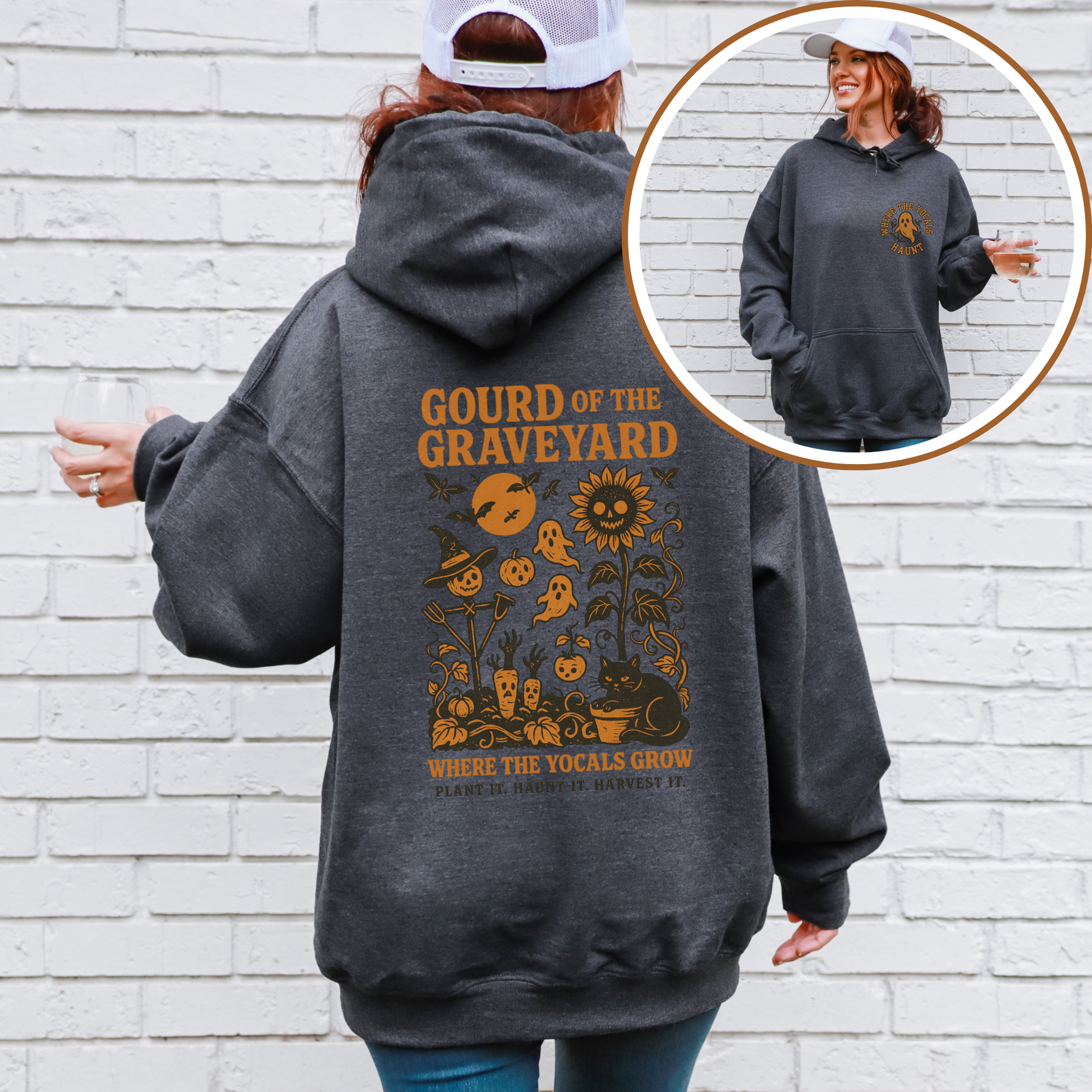 Gourd of the Graveyard Hoodie – Halloween Garden Hoodie with Pocket Ghost | Funny Fall Sweatshirt | Where the YoCals Grow