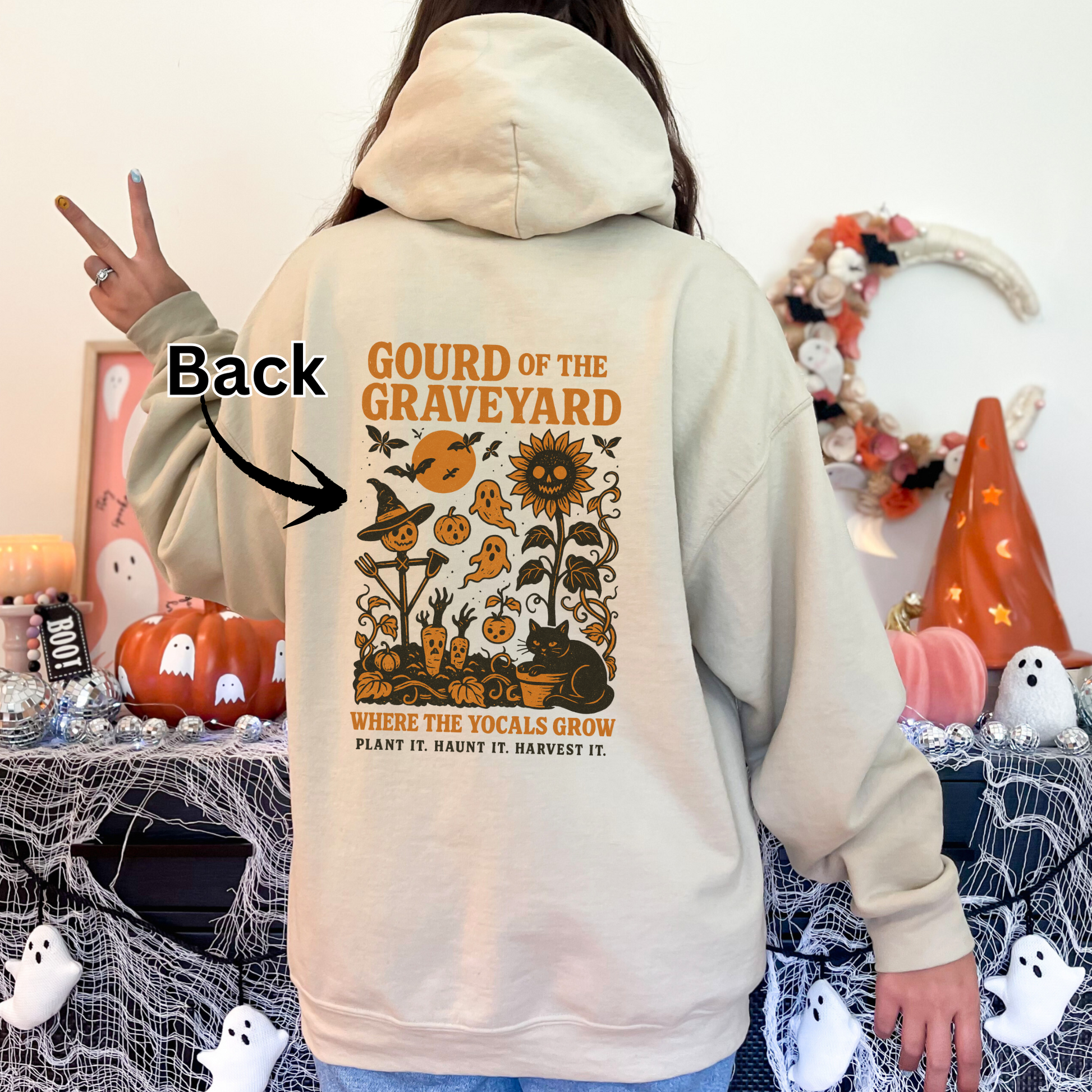 Gourd of the Graveyard Hoodie – Halloween Garden Hoodie with Pocket Ghost | Funny Fall Sweatshirt | Where the YoCals Grow