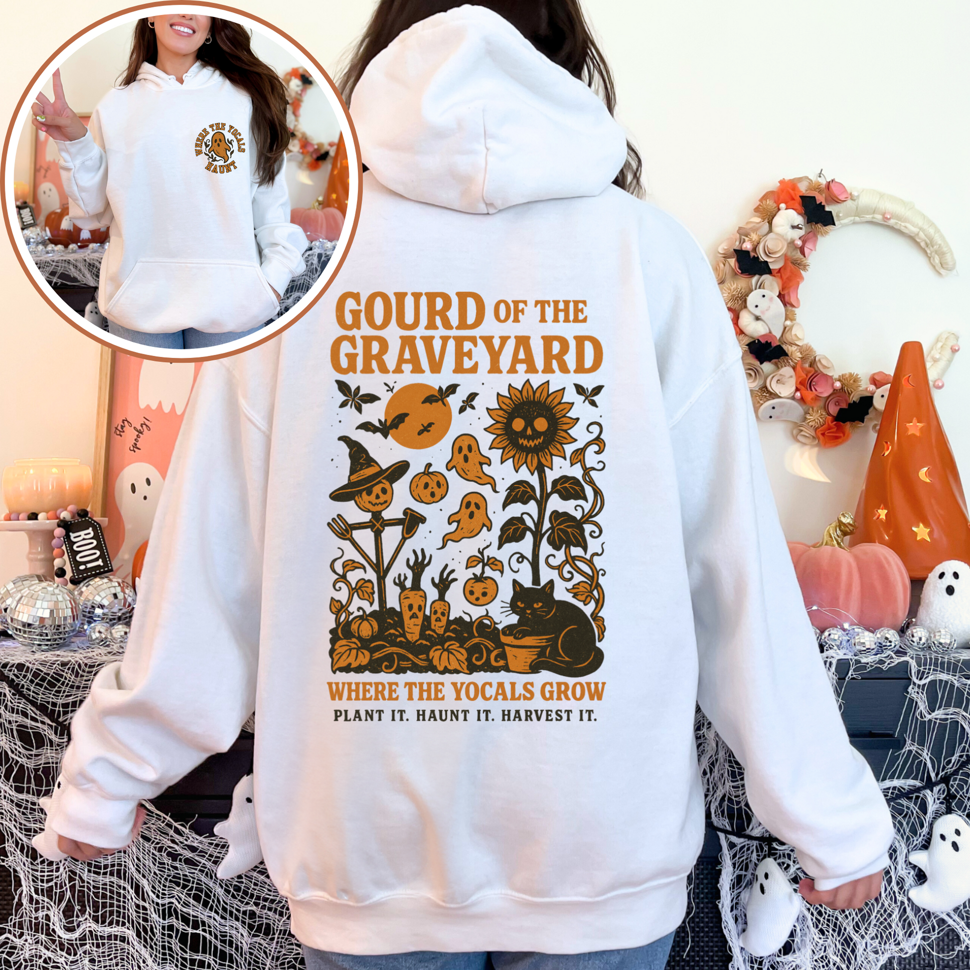 Gourd of the Graveyard Hoodie – Halloween Garden Hoodie with Pocket Ghost | Funny Fall Sweatshirt | Where the YoCals Grow