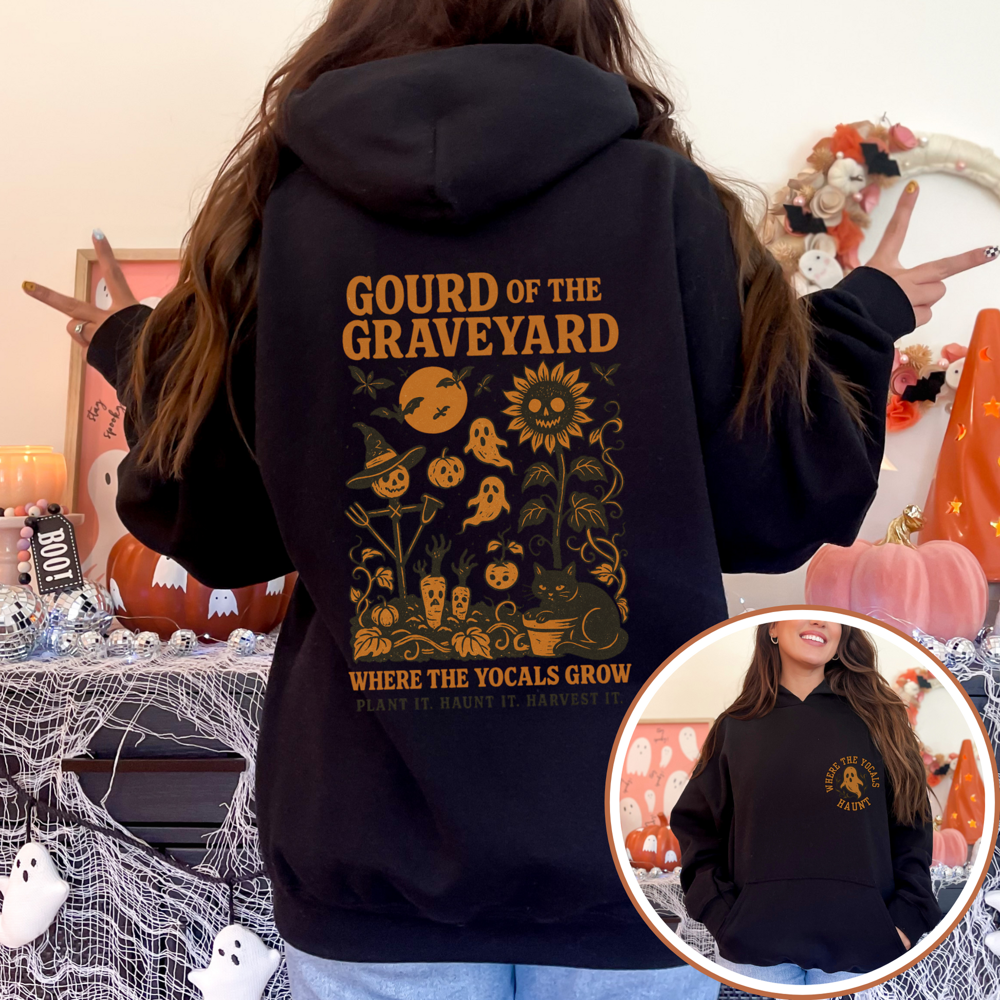 Gourd of the Graveyard Hoodie – Halloween Garden Hoodie with Pocket Ghost | Funny Fall Sweatshirt | Where the YoCals Grow