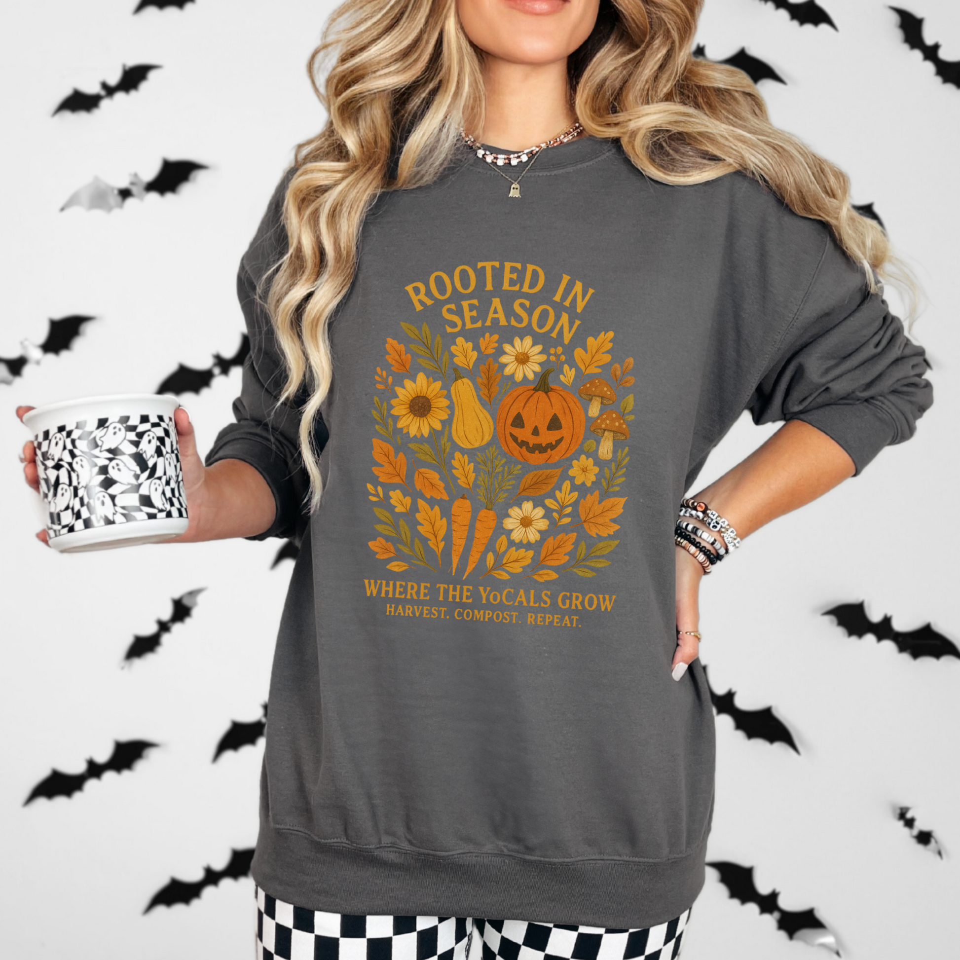 Rooted in Season – Fall Garden Crewneck Sweatshirt | Cozy Autumn Harvest Hoodie | Where the YoCals Grow