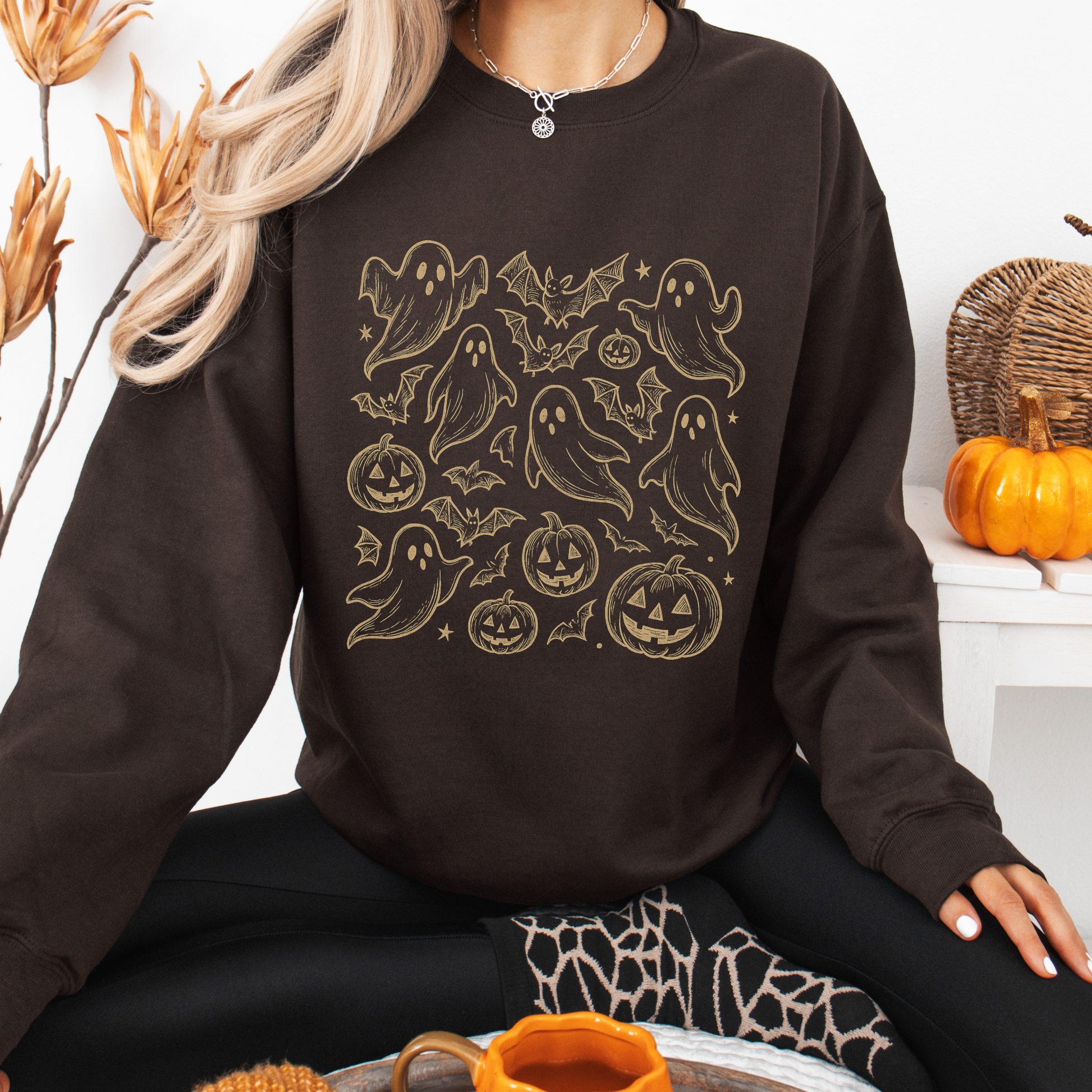 Doodle Ghost Sweatshirt, Cute Halloween Ghost Crewneck for Spooky Season,  Gildan Fall Pullover