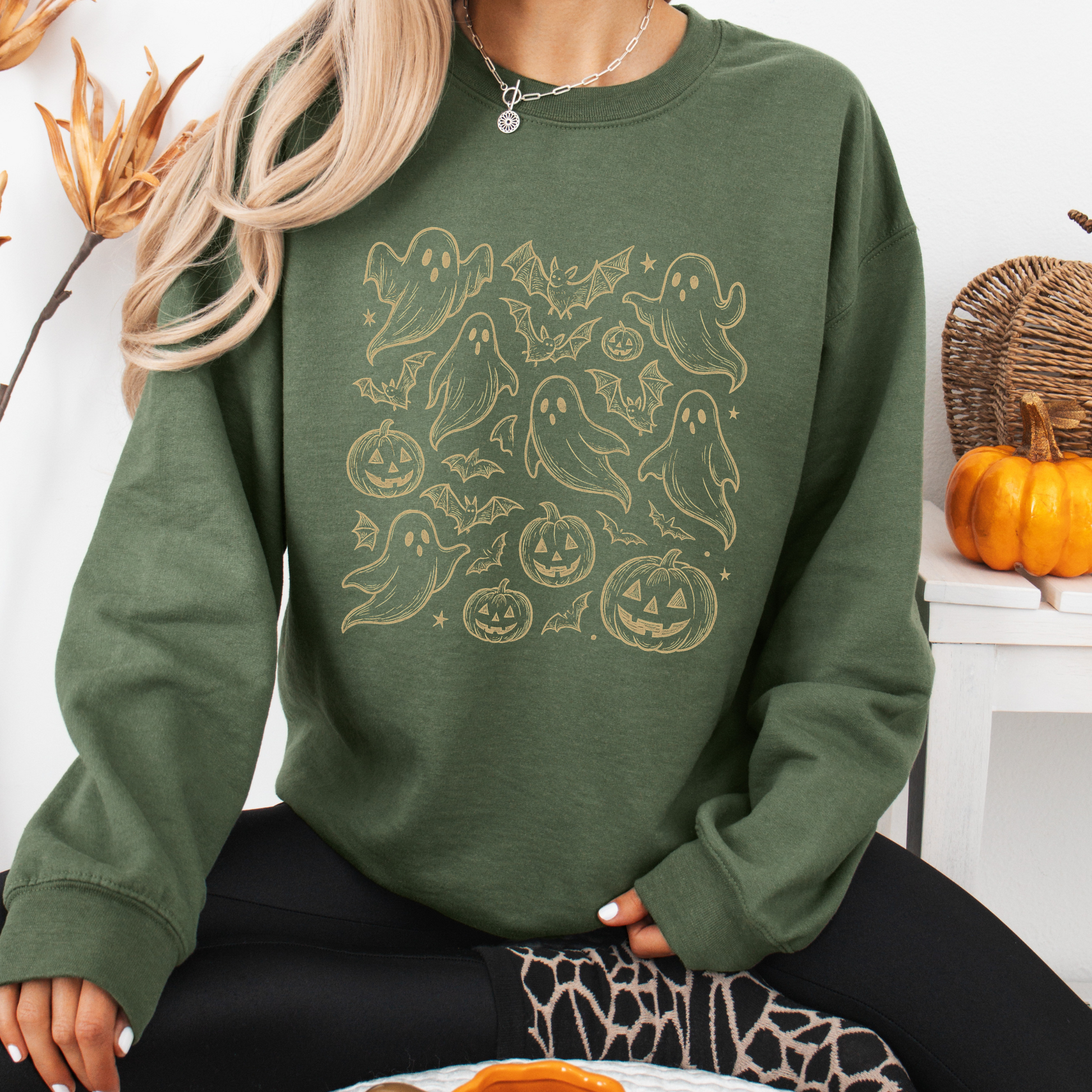 Doodle Ghost Sweatshirt, Cute Halloween Ghost Crewneck for Spooky Season,  Gildan Fall Pullover