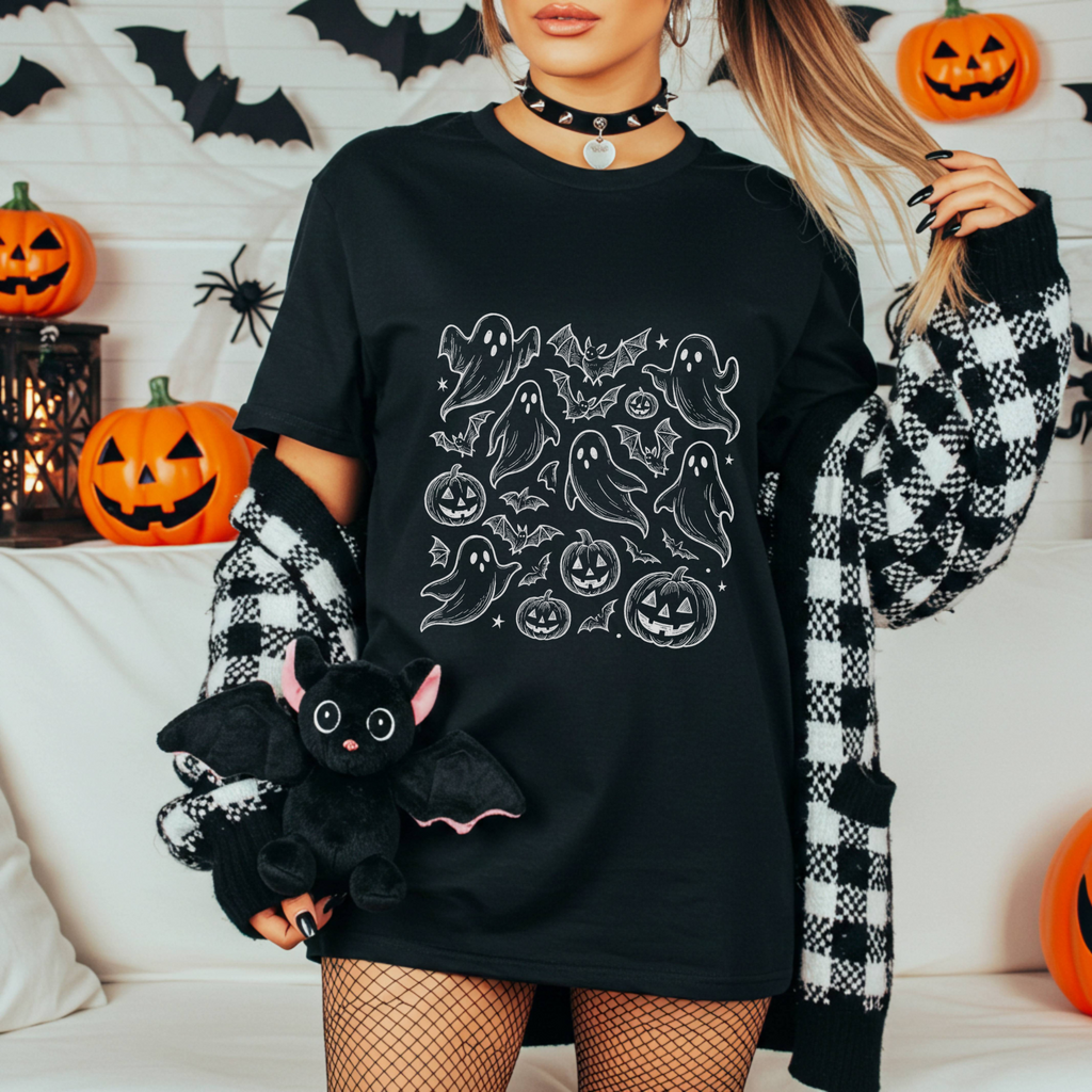 Doodle Ghost Shirt, Cute Halloween Ghost Tee for Spooky Season, Comfort Colors Fall Aesthetic