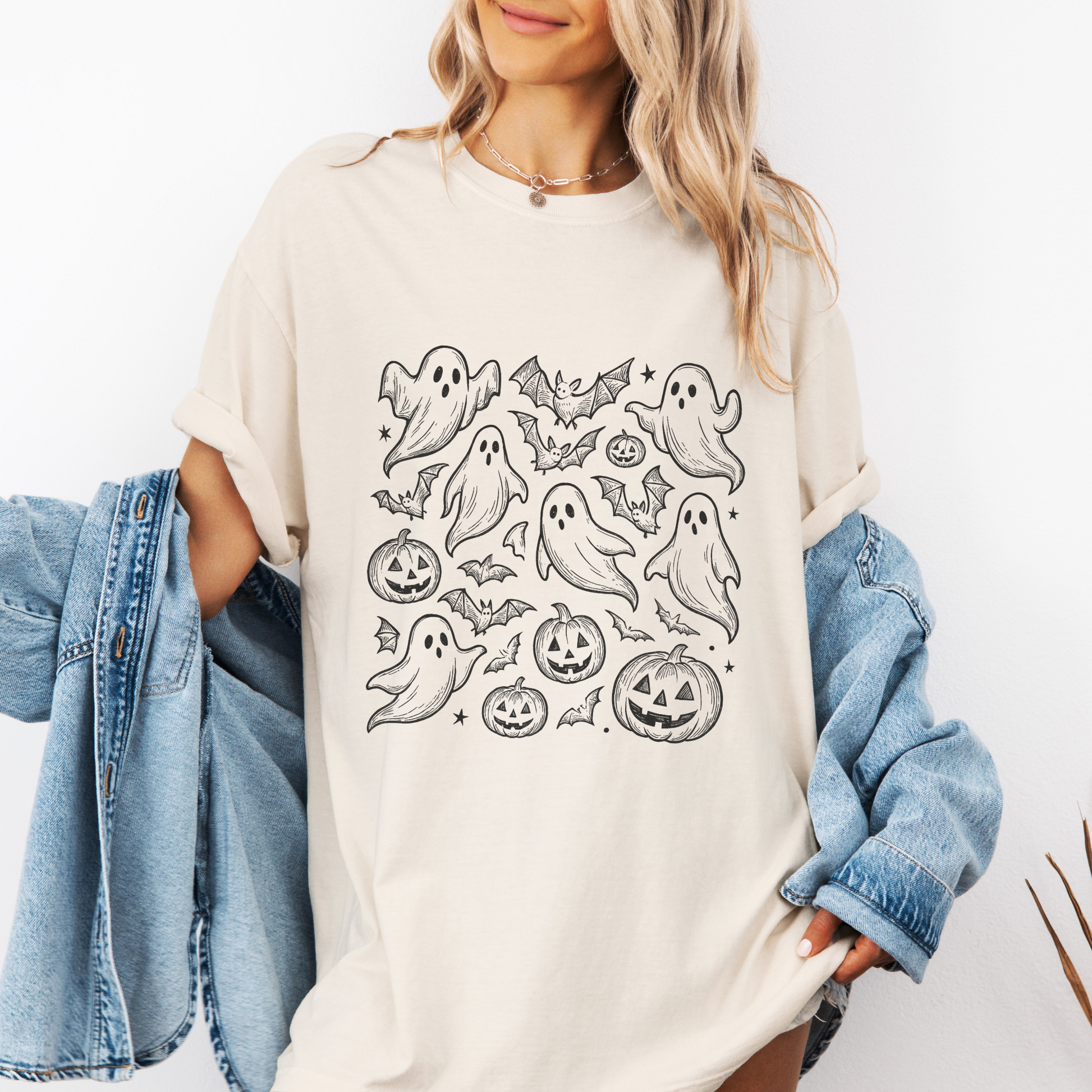 Doodle Ghost Shirt, Cute Halloween Ghost Tee for Spooky Season, Comfort Colors Fall Aesthetic