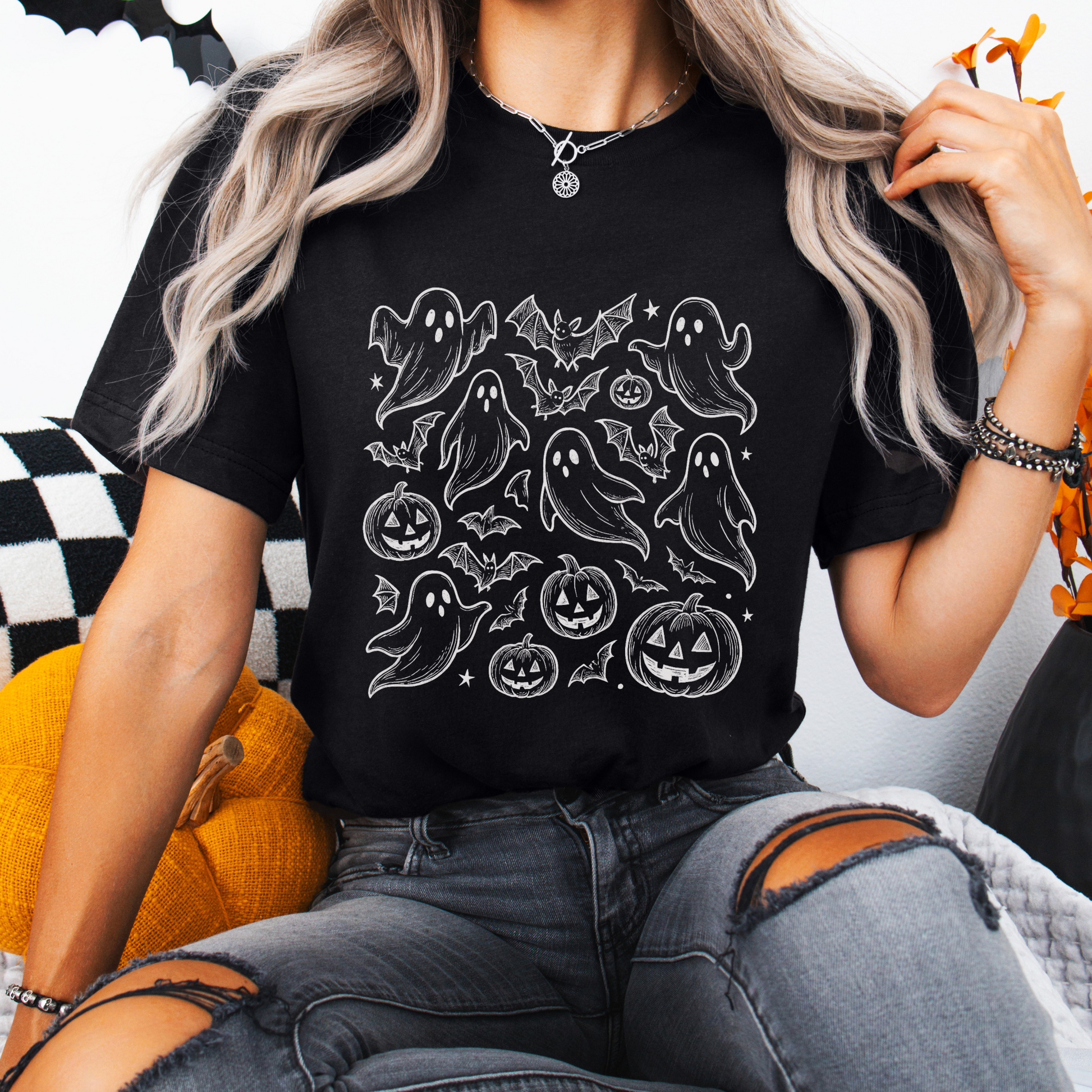 Doodle Ghost Shirt, Cute Halloween Ghost Tee for Spooky Season, Comfort Colors Fall Aesthetic