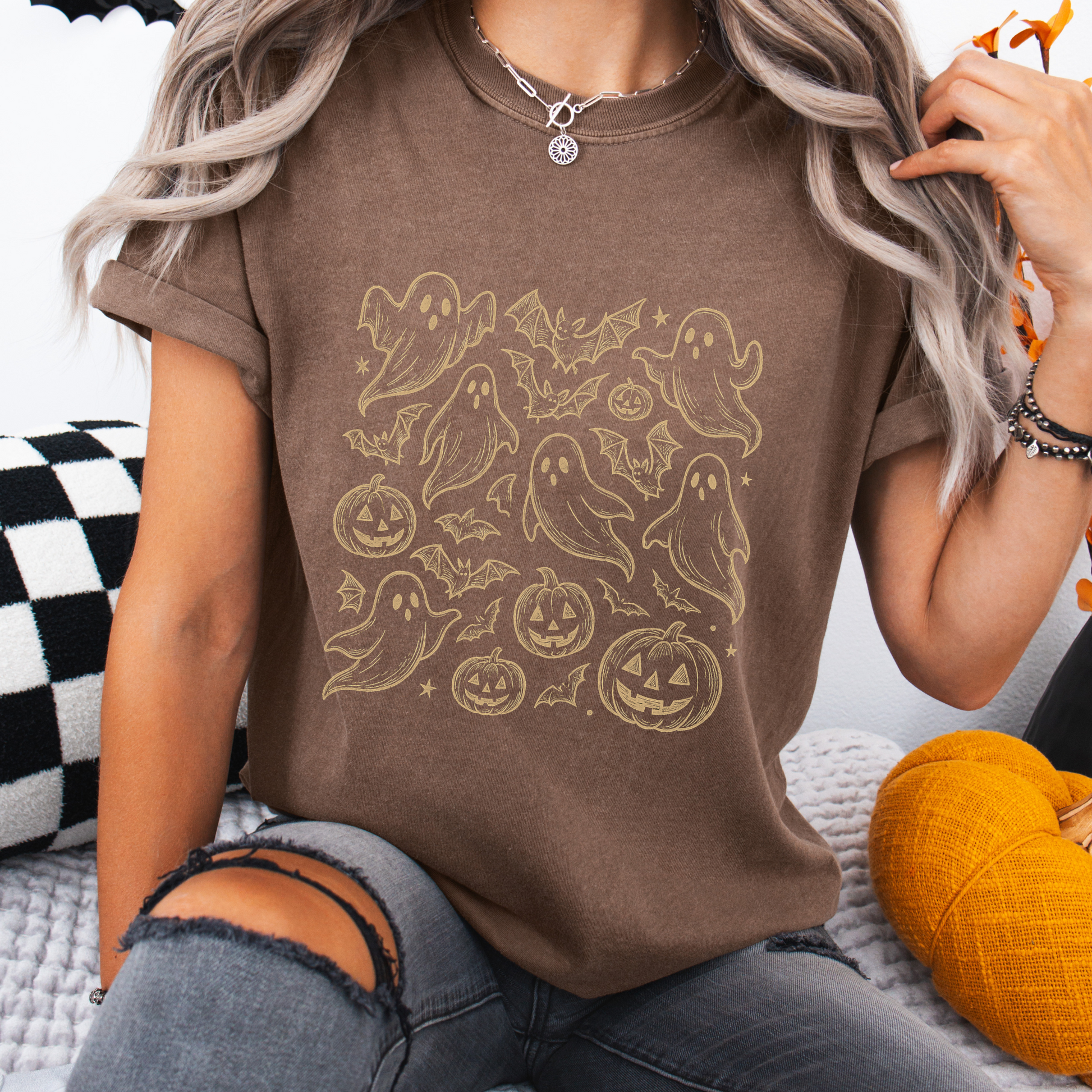Doodle Ghost Shirt, Cute Halloween Ghost Tee for Spooky Season, Comfort Colors Fall Aesthetic