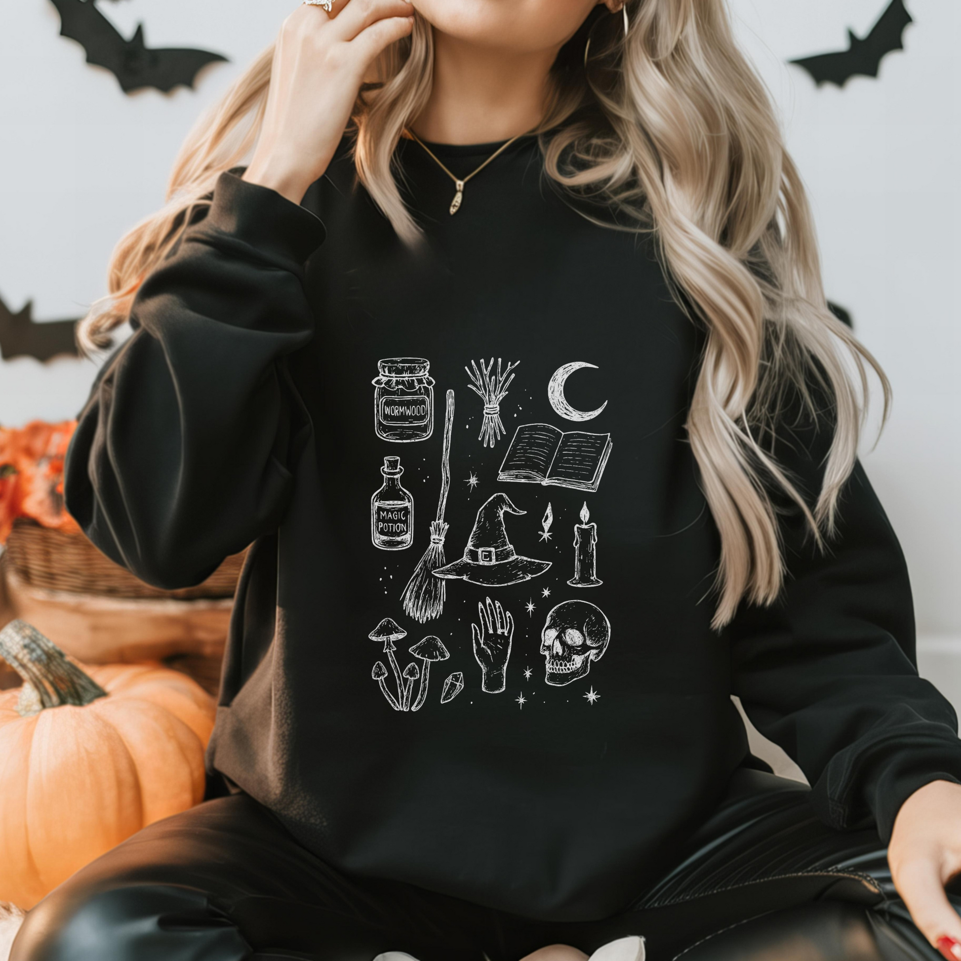 Witchs Apothecary Doodle Sweatshirt, Spooky Fall Crewneck for Cottagecore and Witchcore Vibes