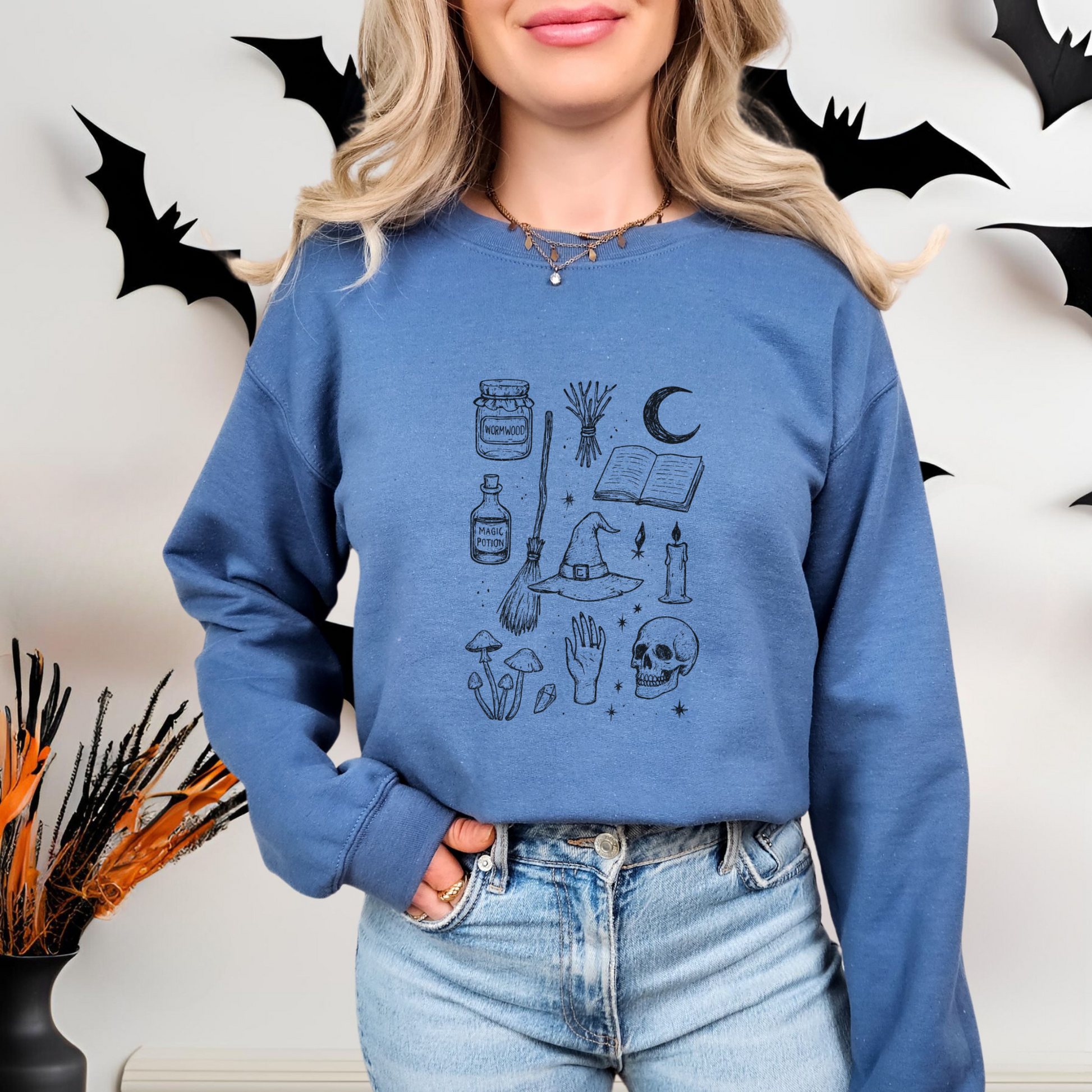 Witchs Apothecary Doodle Sweatshirt, Spooky Fall Crewneck for Cottagecore and Witchcore Vibes