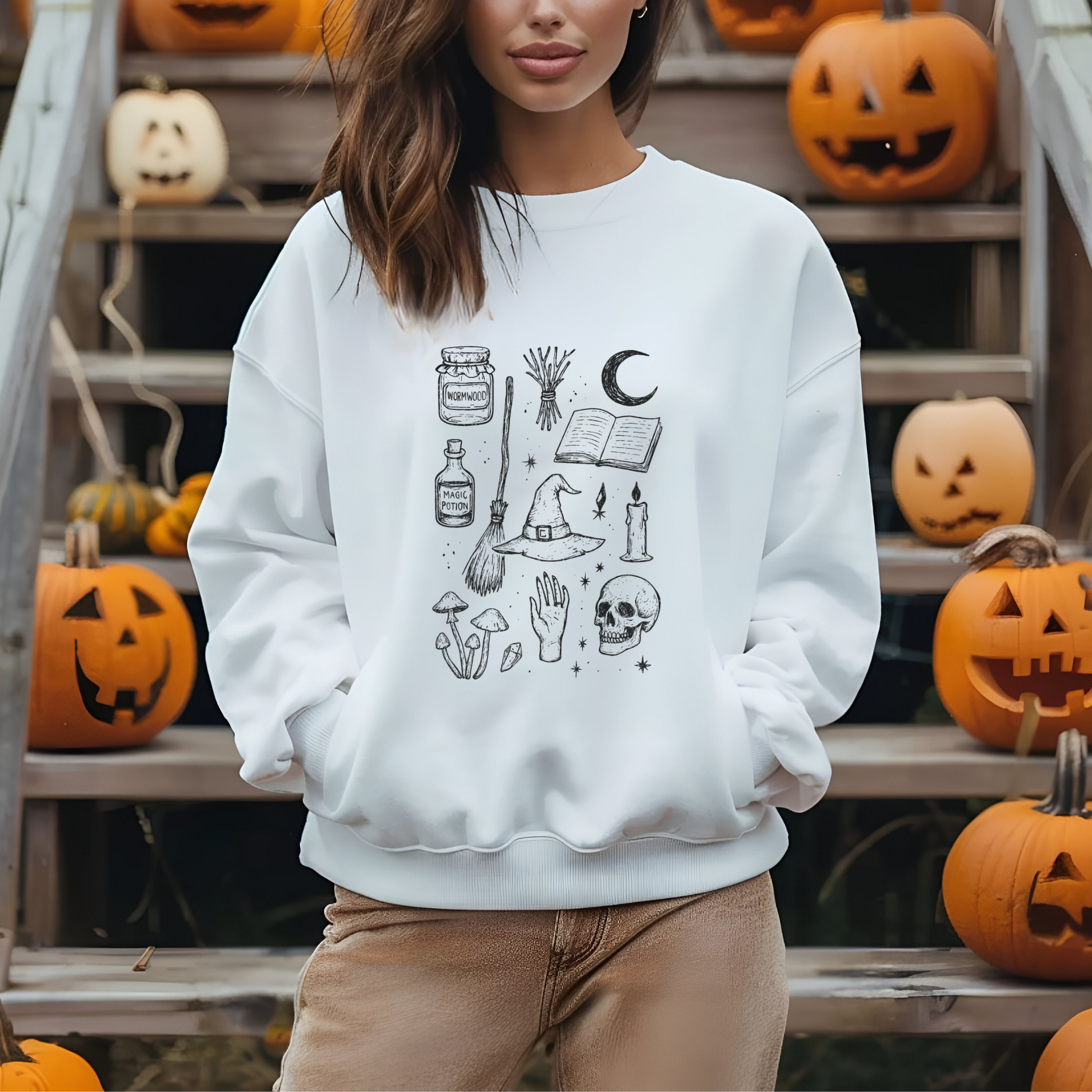 Witchs Apothecary Doodle Sweatshirt, Spooky Fall Crewneck for Cottagecore and Witchcore Vibes