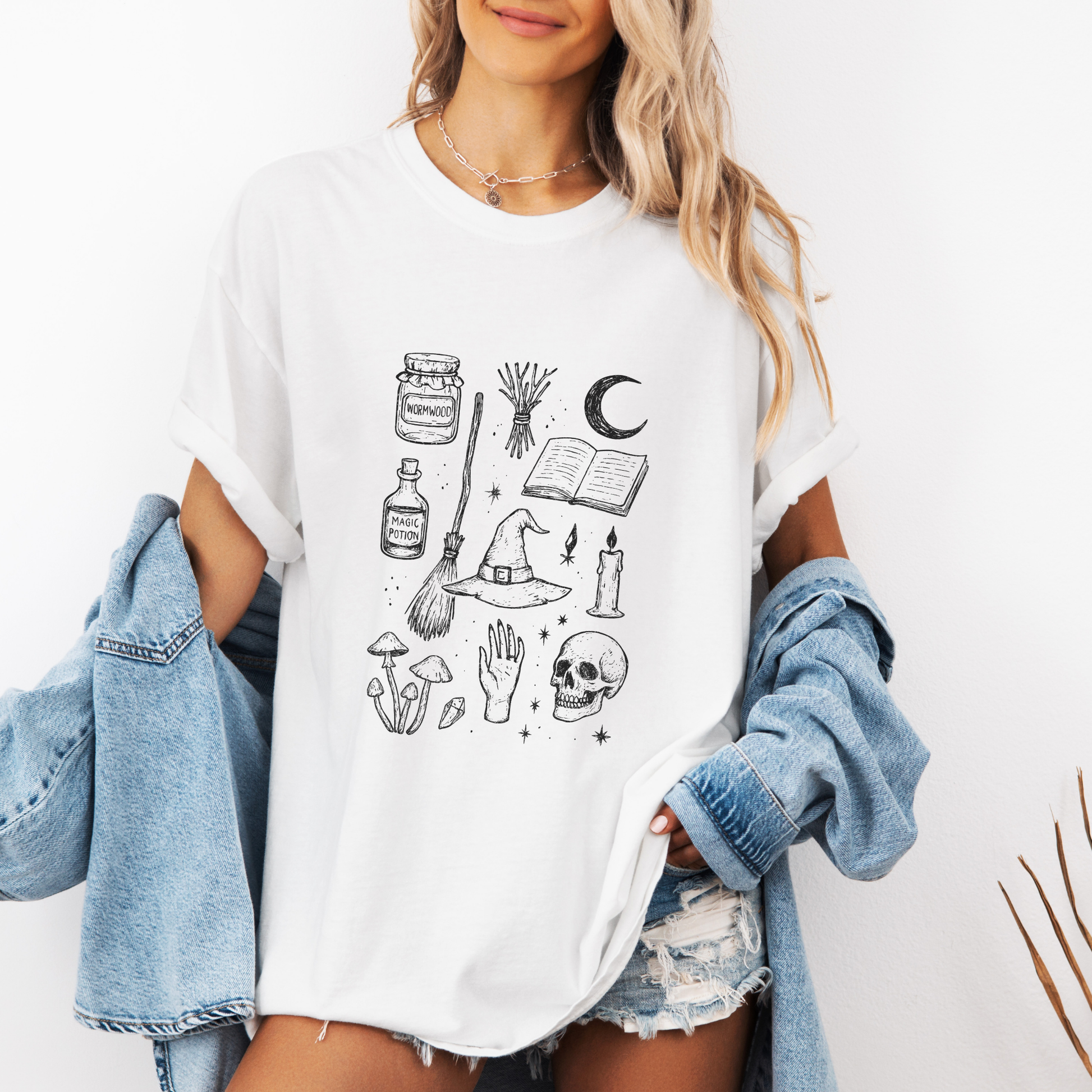 Witch Apothecary Doodle Shirt, Spooky Season Comfort Colors Tee for Cottagecore Witches