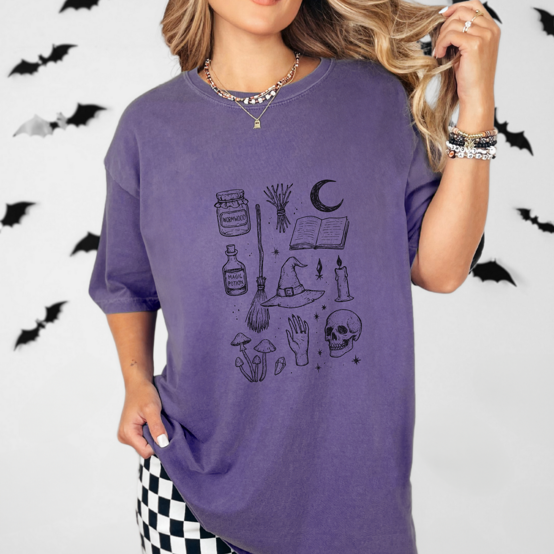 Witch Apothecary Doodle Shirt, Spooky Season Comfort Colors Tee for Cottagecore Witches