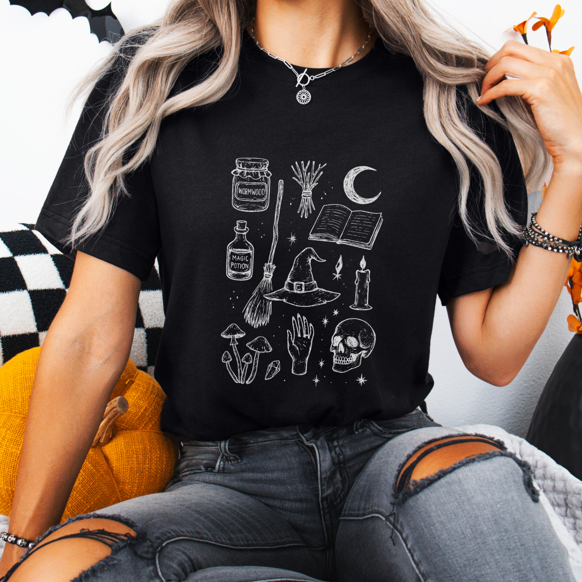 Witch Apothecary Doodle Shirt, Spooky Season Comfort Colors Tee for Cottagecore Witches