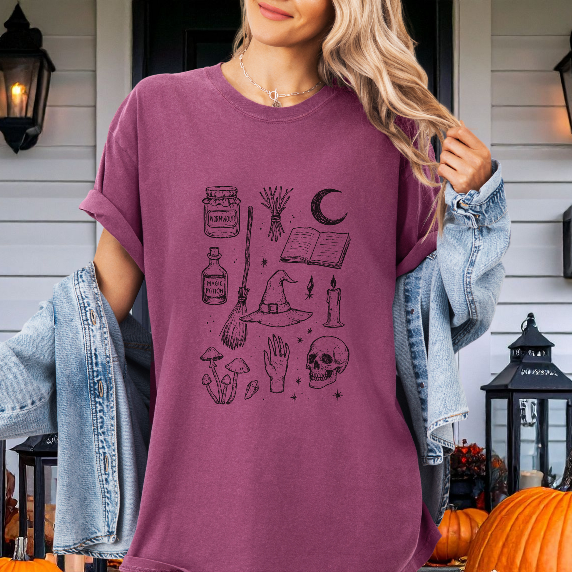 Witch Apothecary Doodle Shirt, Spooky Season Comfort Colors Tee for Cottagecore Witches